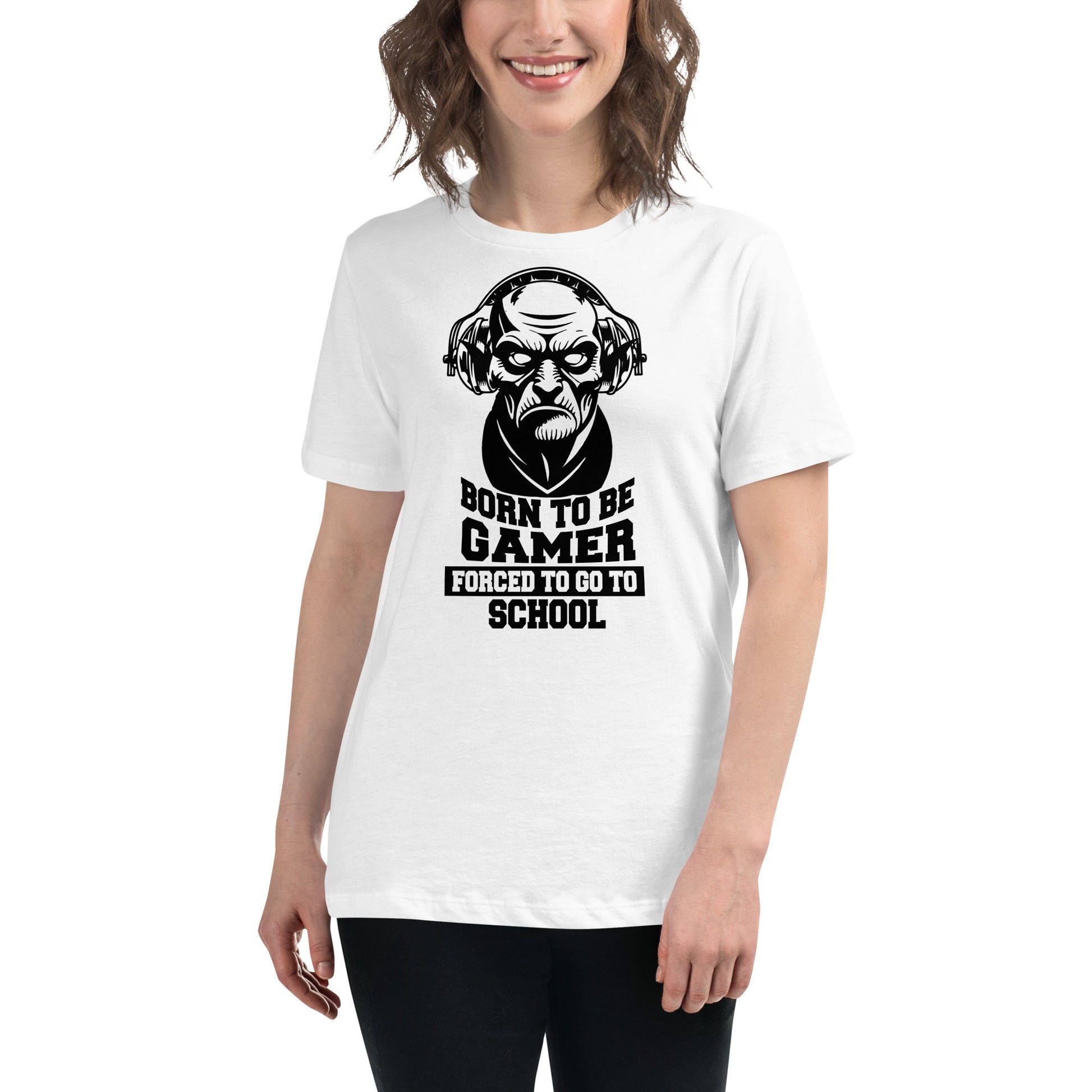 Born to Be a Gamer - Skeleton Gamer White Motivational Women’s T-Shirt Lifestyle