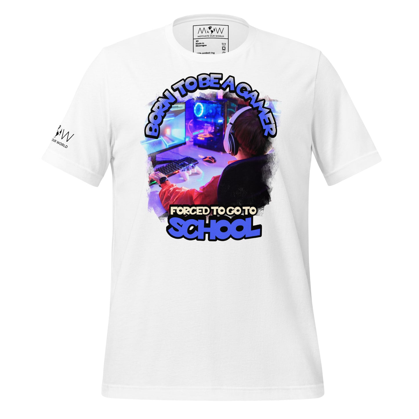 Born to Be a Gamer, Forced To Go To School White Motivational Men's T-Shirt