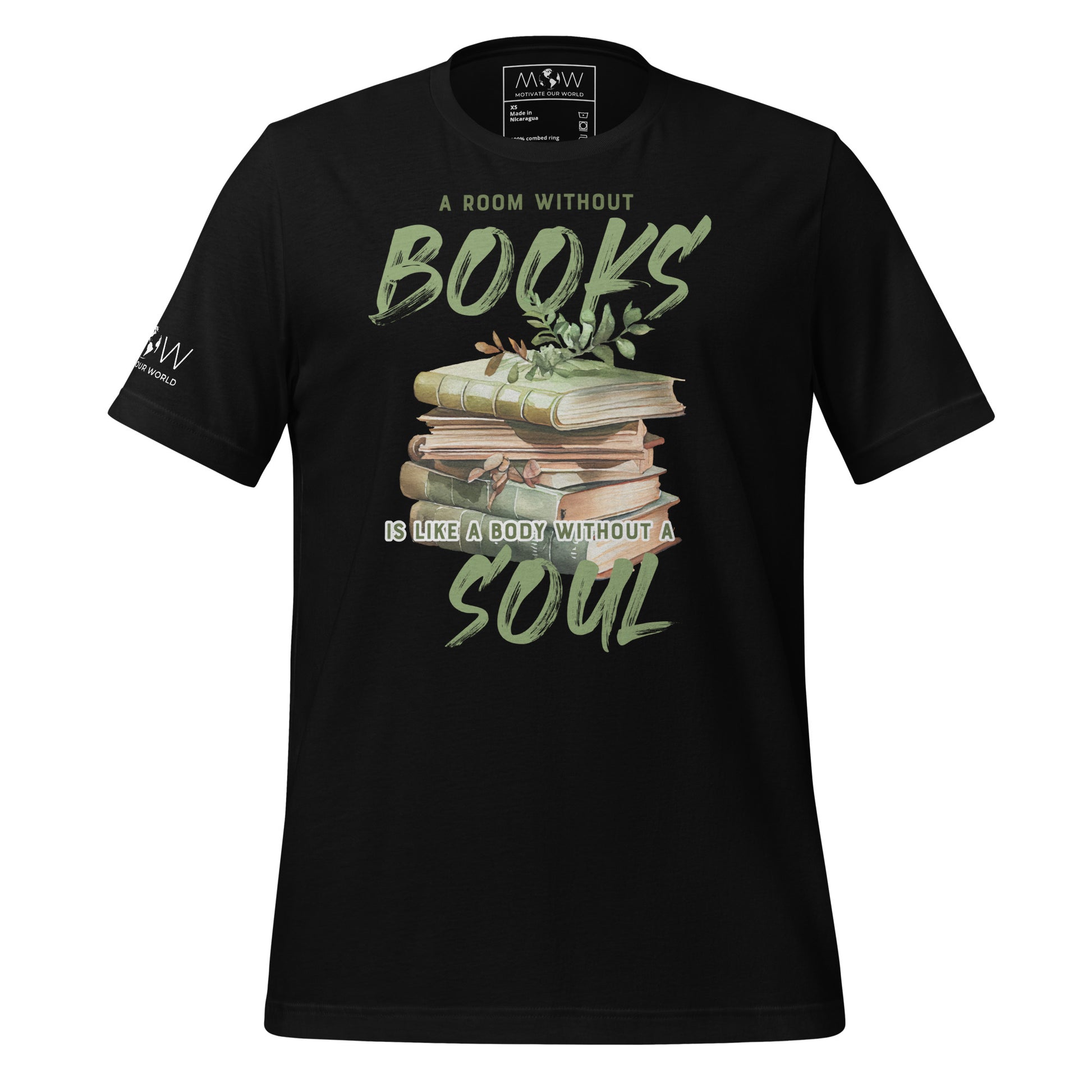Botanical Book Stack – A Room Without Books Black Motivational Men's T-Shirt