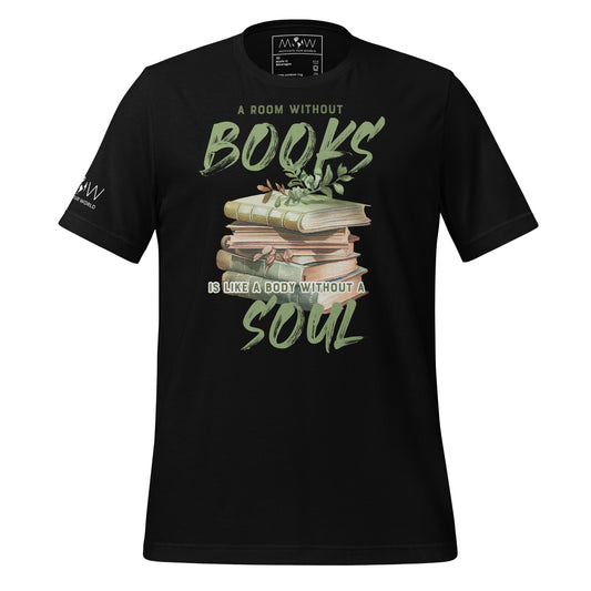 Botanical Book Stack – A Room Without Books Black Motivational Men's T-Shirt