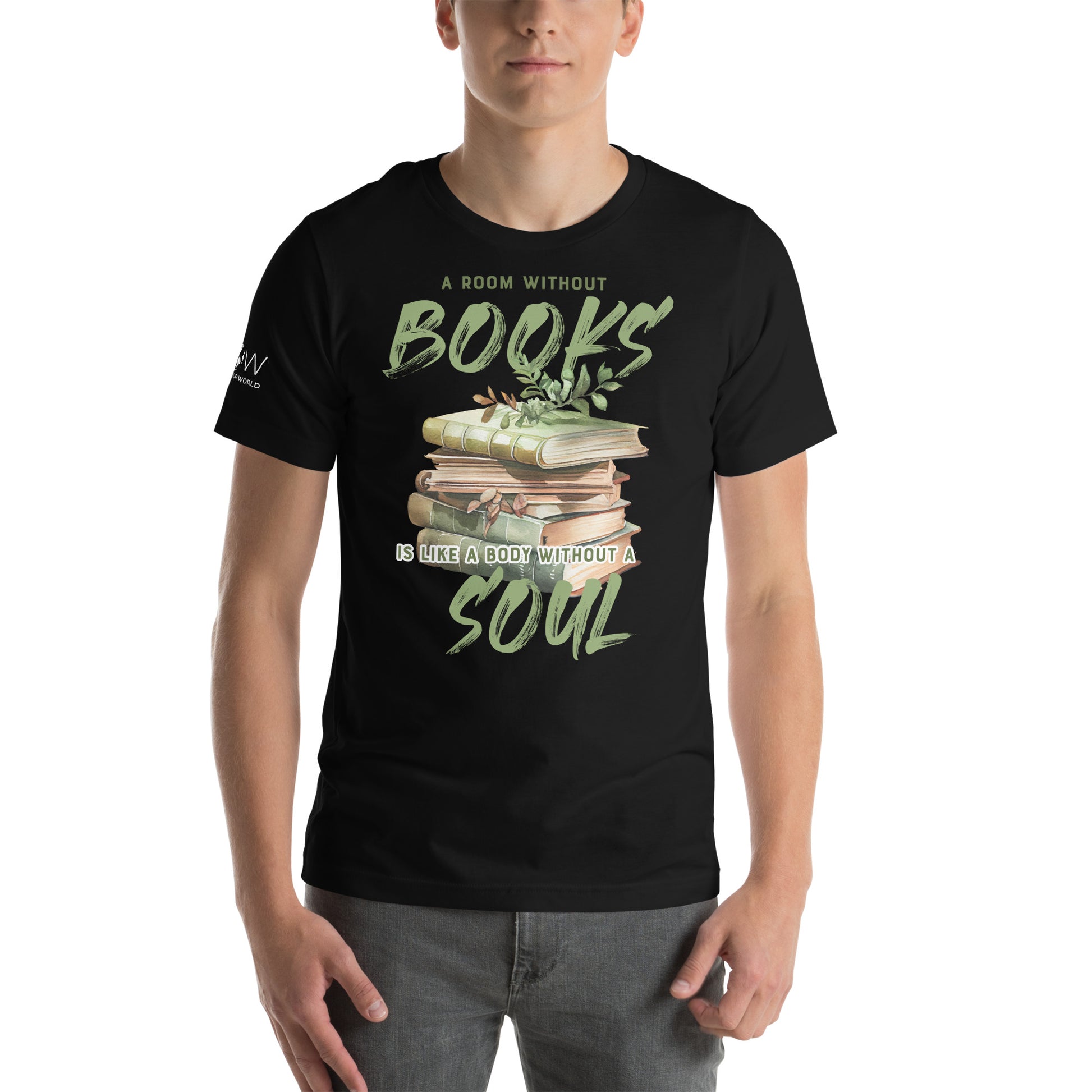 Botanical Book Stack – A Room Without Books Black Motivational Men's T-Shirt