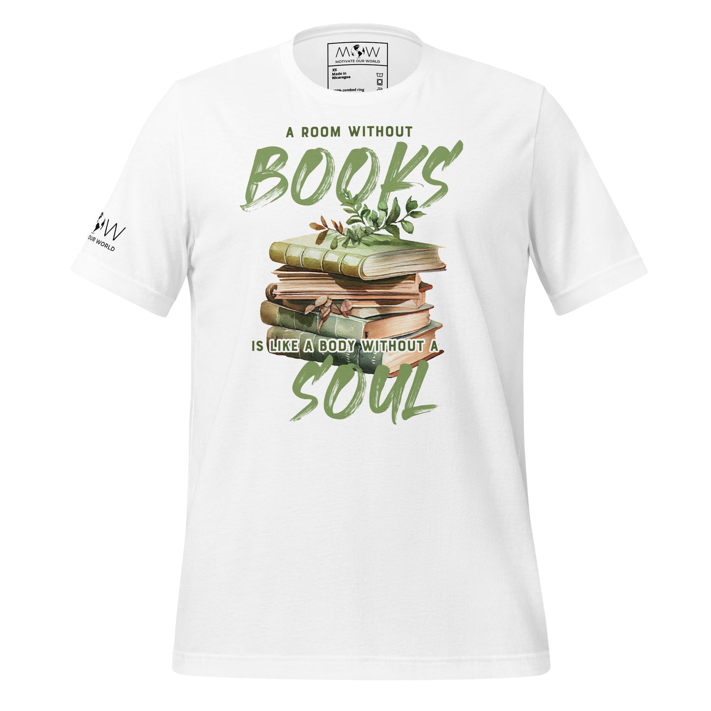 Botanical Book Stack – A Room Without Books White Motivational Men's T-Shirt