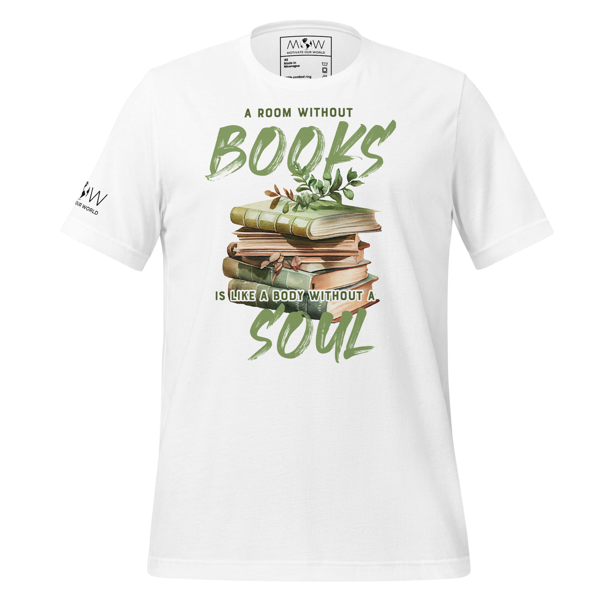 Botanical Book Stack – A Room Without Books White Motivational Men's T-Shirt