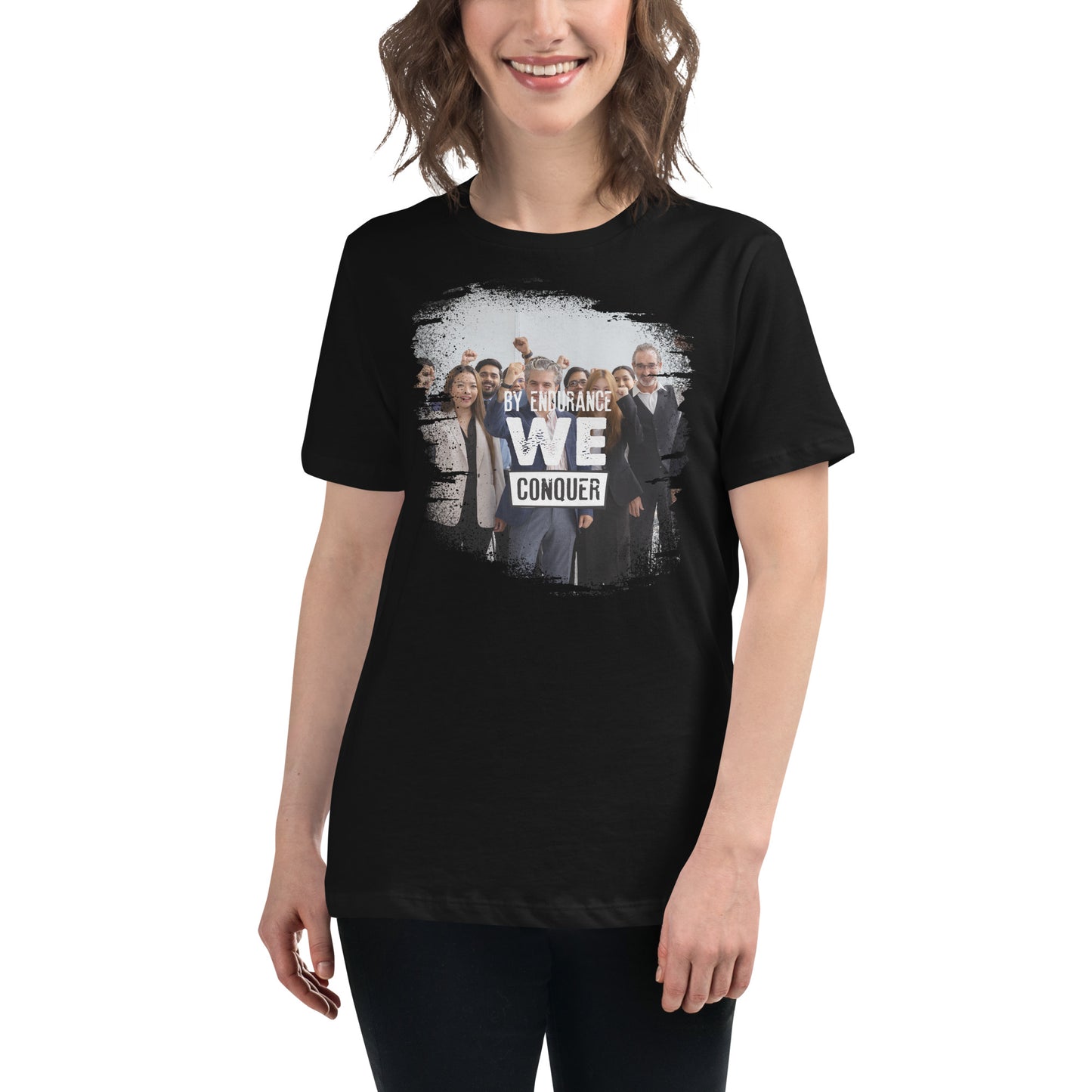 By Endurance We Conquer – Power in Unity Edition Black Motivational Women’s T-Shirt Lifestyle