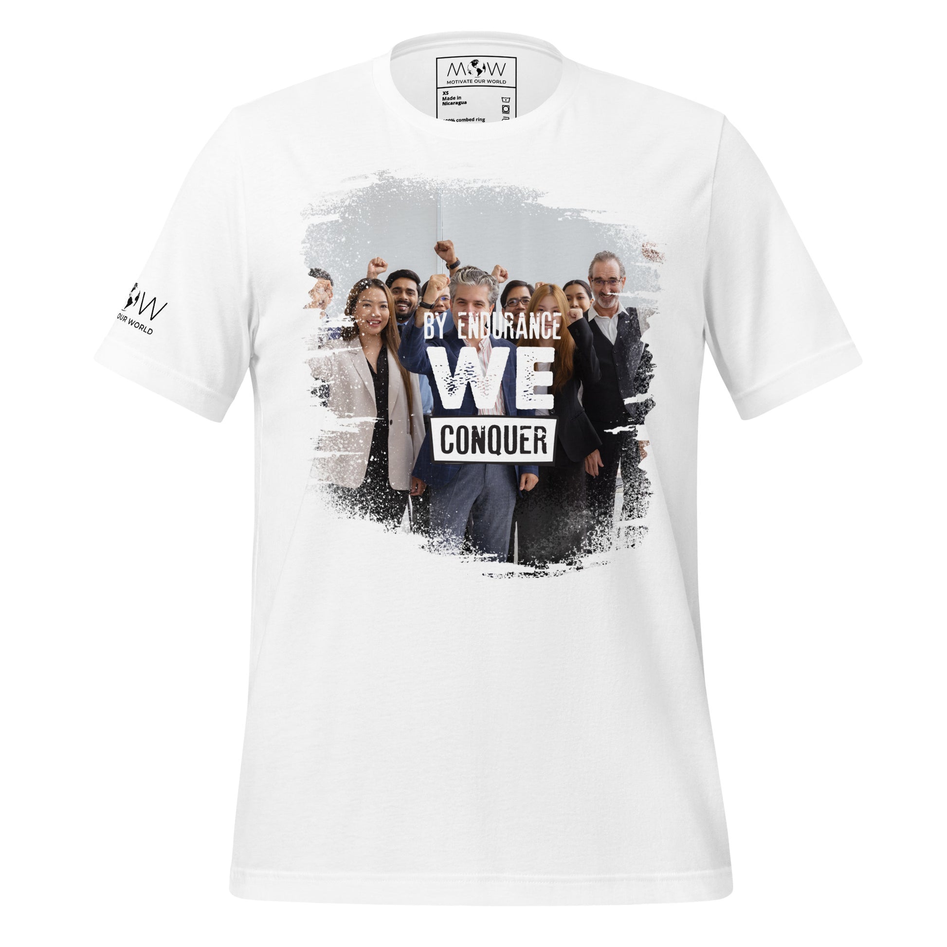 By Endurance We Conquer – Power in Unity Edition White Motivational Men's T-Shirt