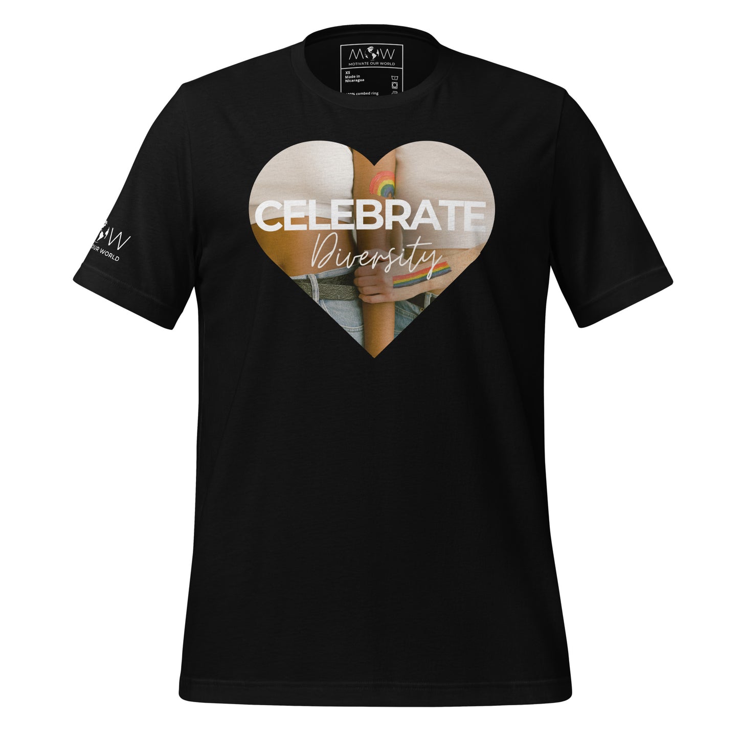 Celebrate Diversity Heart Black Motivational Men's T-Shirt