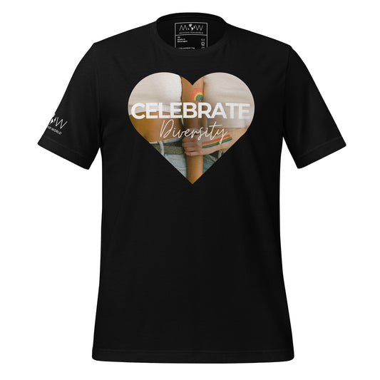 Celebrate Diversity Heart Black Motivational Men's T-Shirt