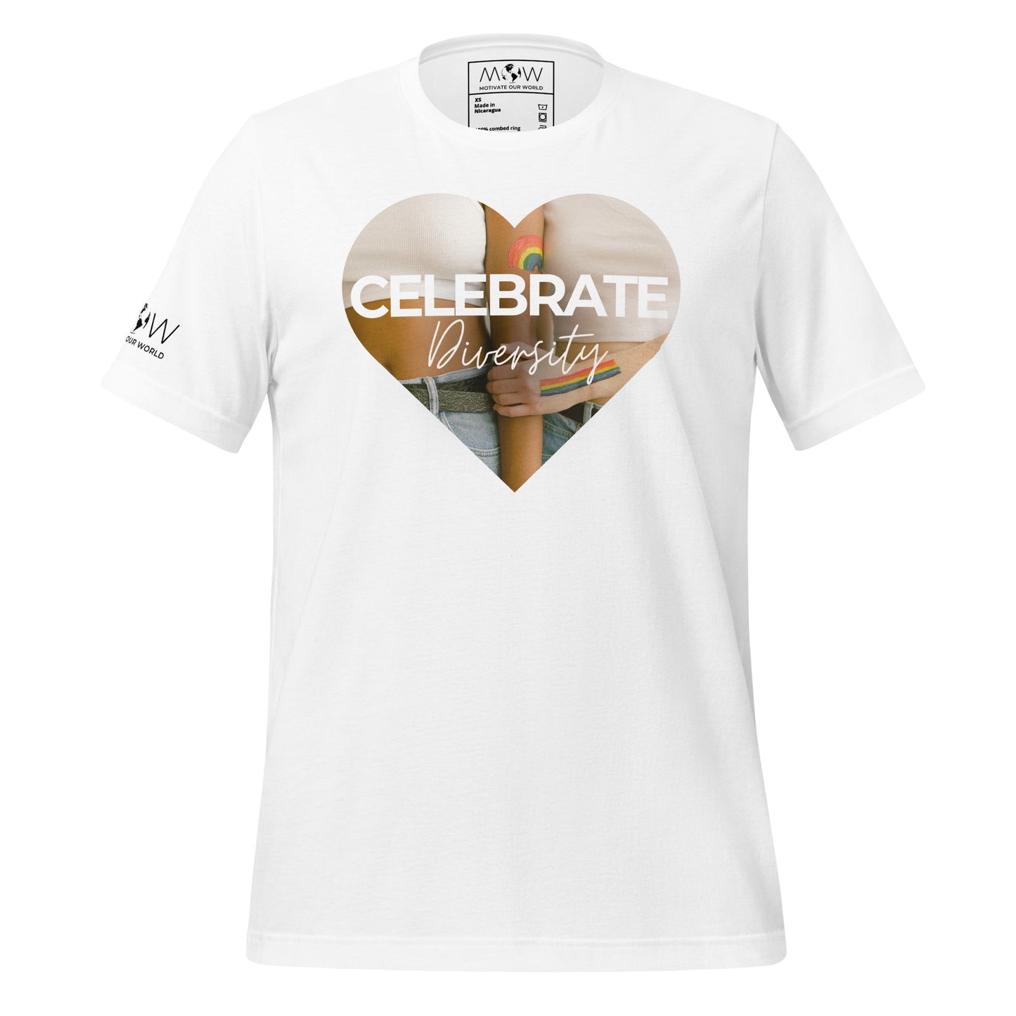 Celebrate Diversity Heart White Motivational Men's T-Shirt