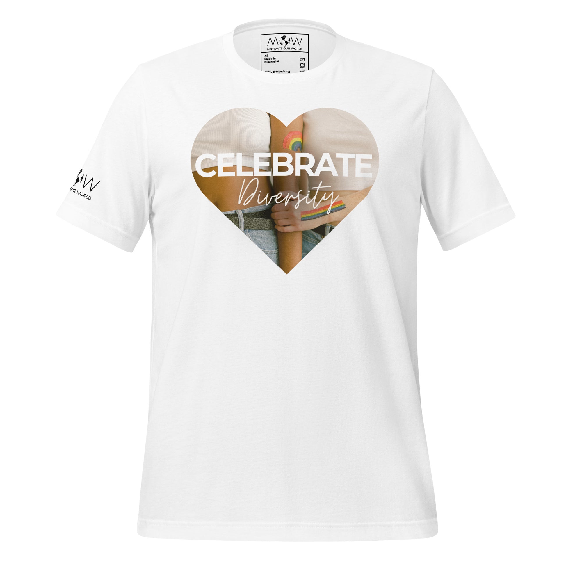 Celebrate Diversity Heart White Motivational Men's T-Shirt