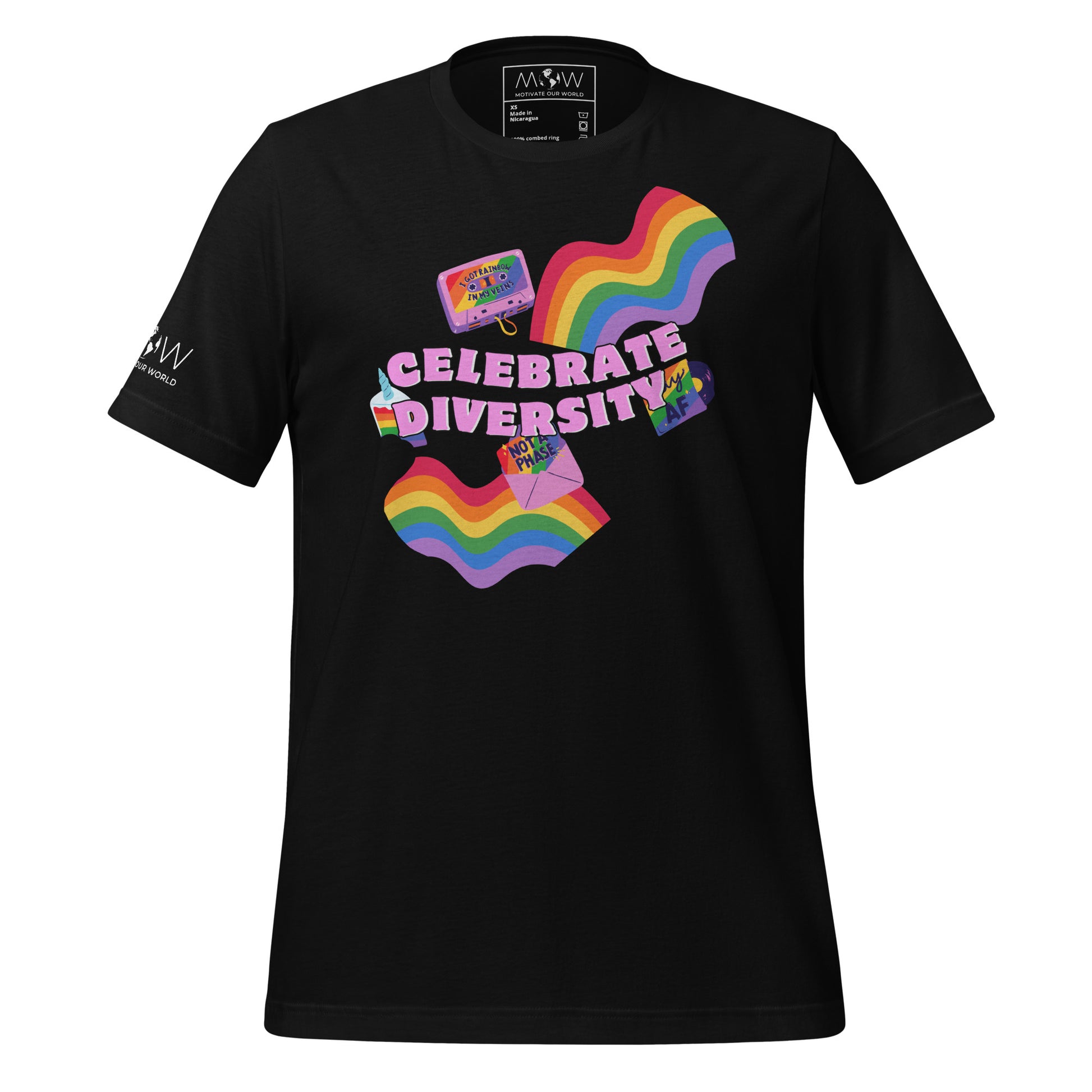 Celebrate Diversity Rainbow Black Motivational Men's T-Shirt