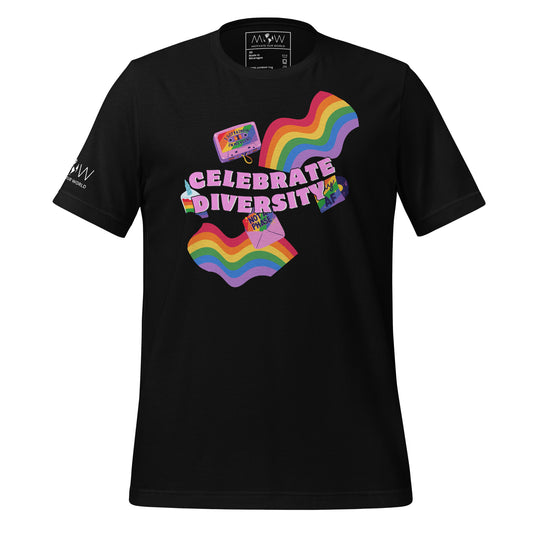 Celebrate Diversity Rainbow Black Motivational Men's T-Shirt