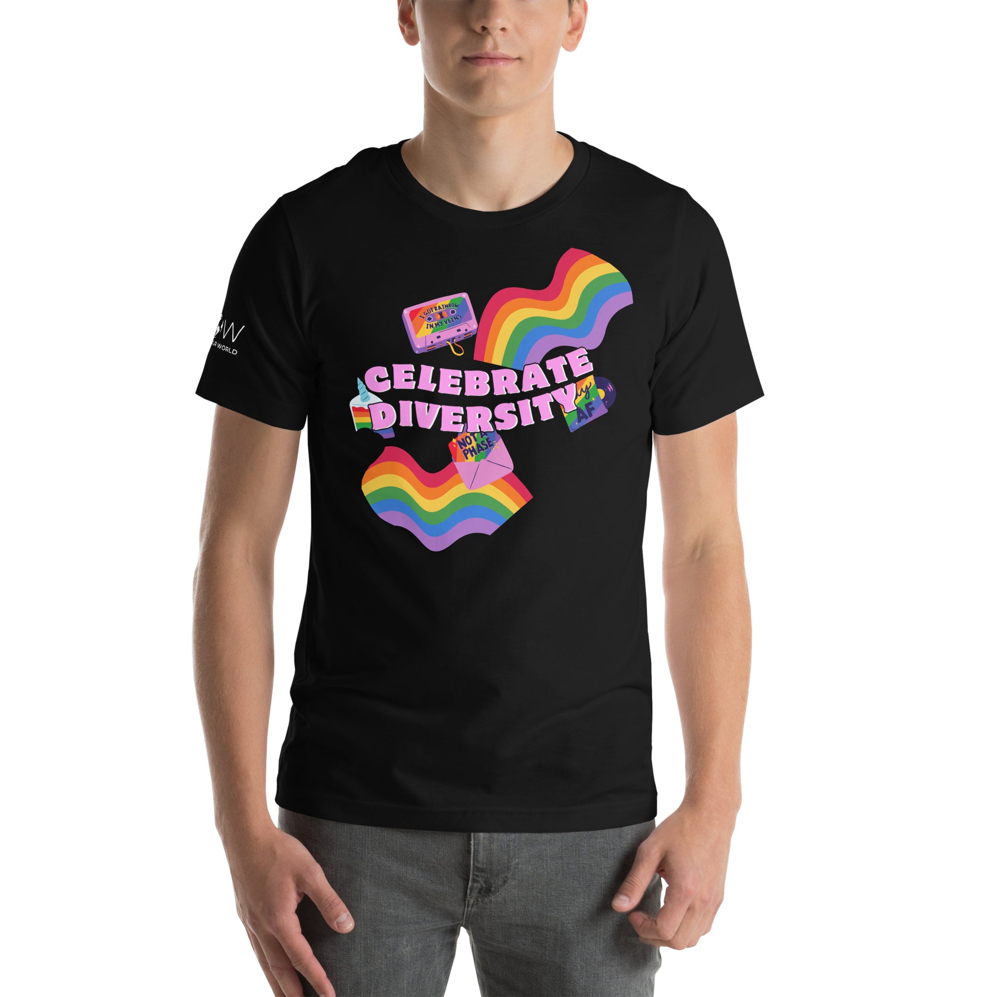 Celebrate Diversity Rainbow Black Motivational Men's T-Shirt