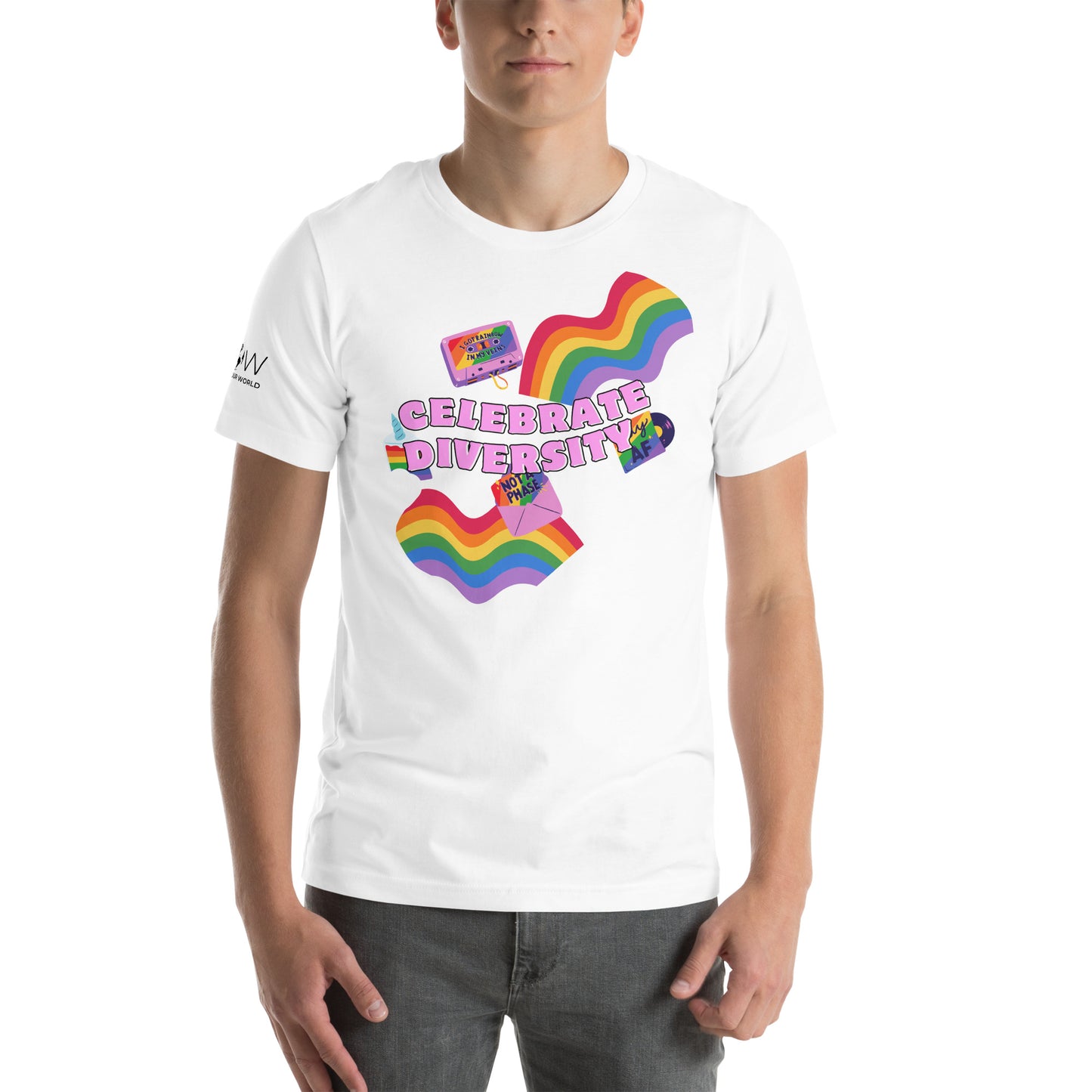 Celebrate Diversity Rainbow White Motivational Men's T-Shirt