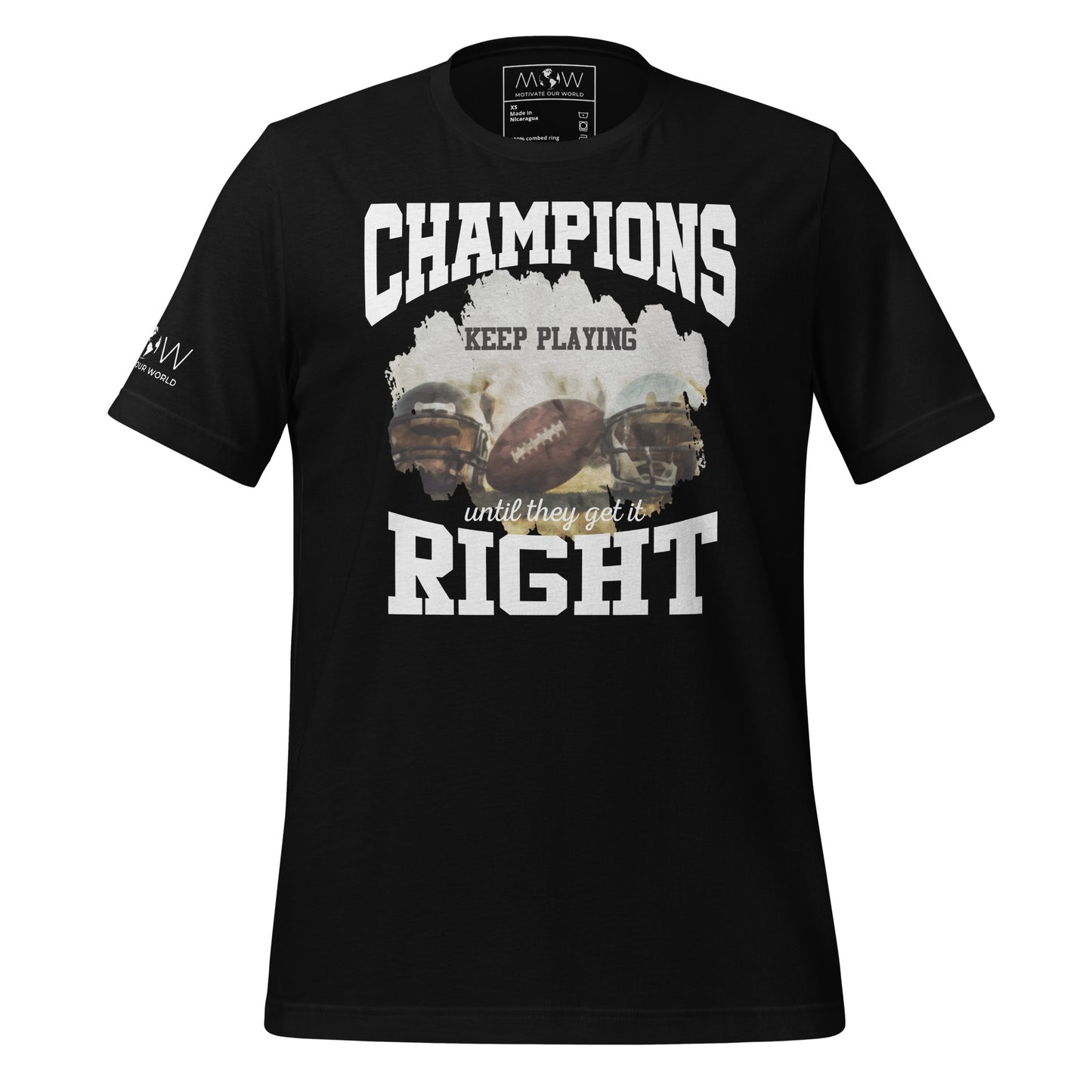 Champions Keep Playing Football Men's Motivational Black T-Shirt