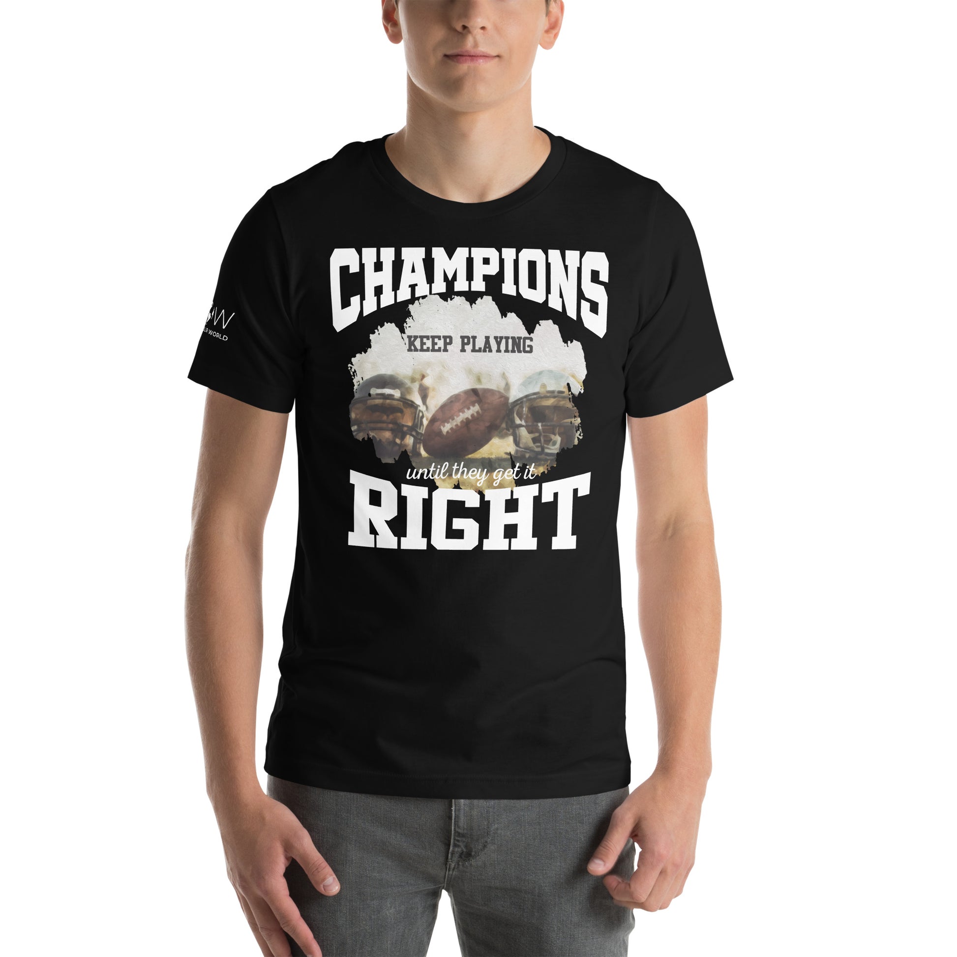 Champions Keep Playing Football Men's Motivational Black T-Shirt