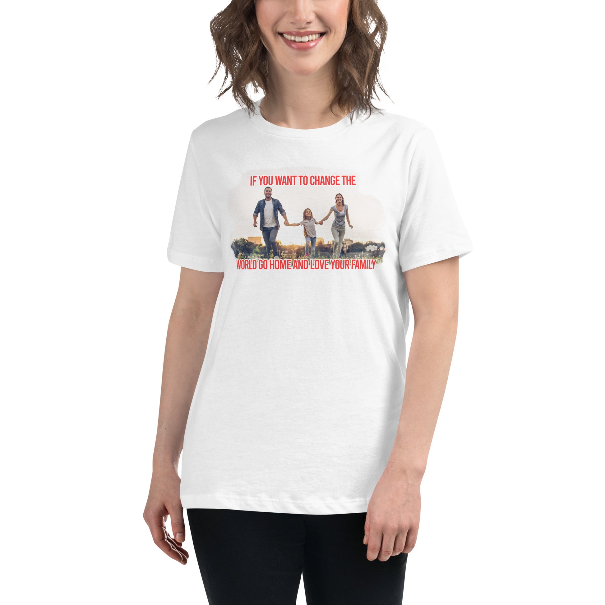 Change the World – Sunset Family Edition White Motivational Women’s T-Shirt Lifestyle