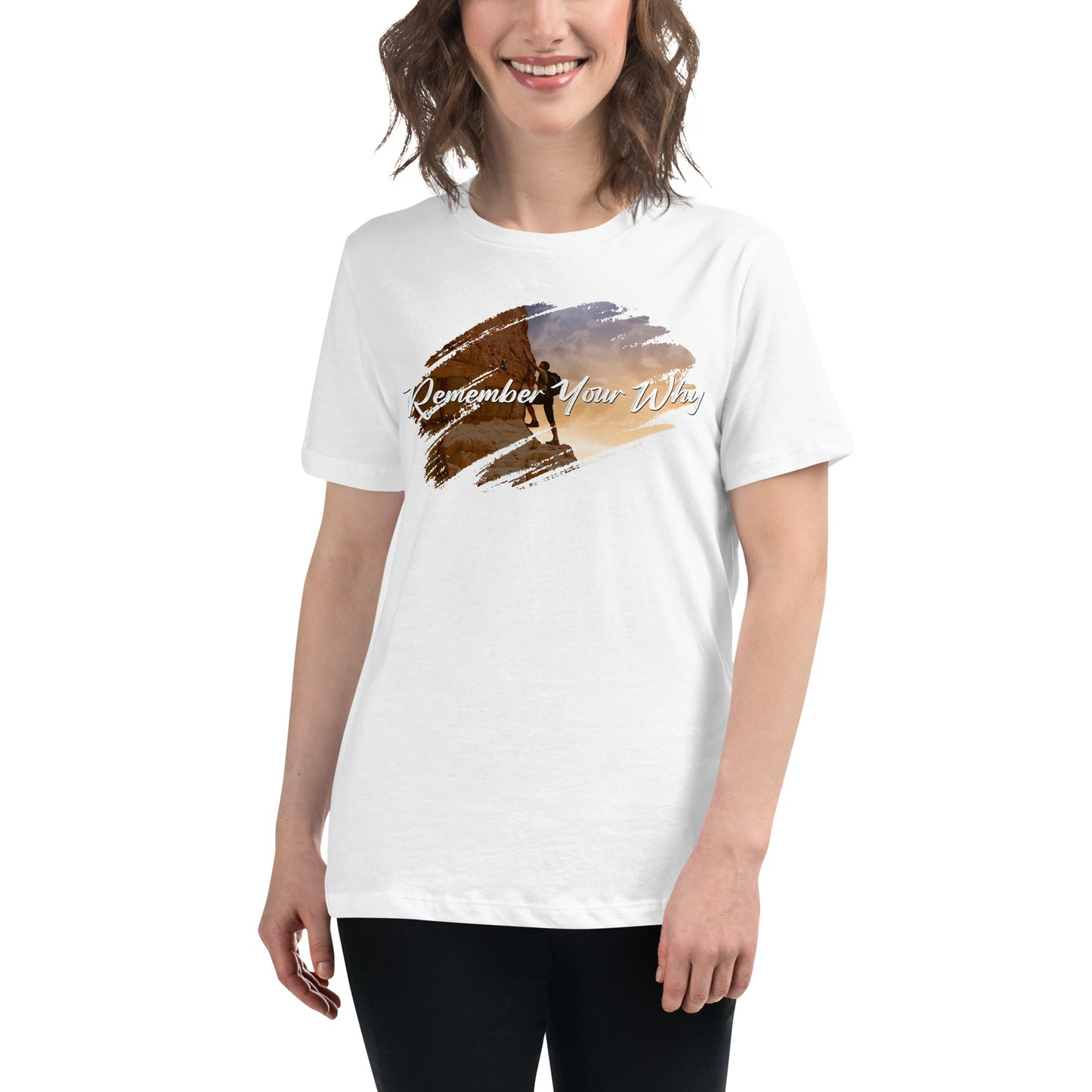 Climb Higher White Motivational Women’s T-Shirt Lifestyle