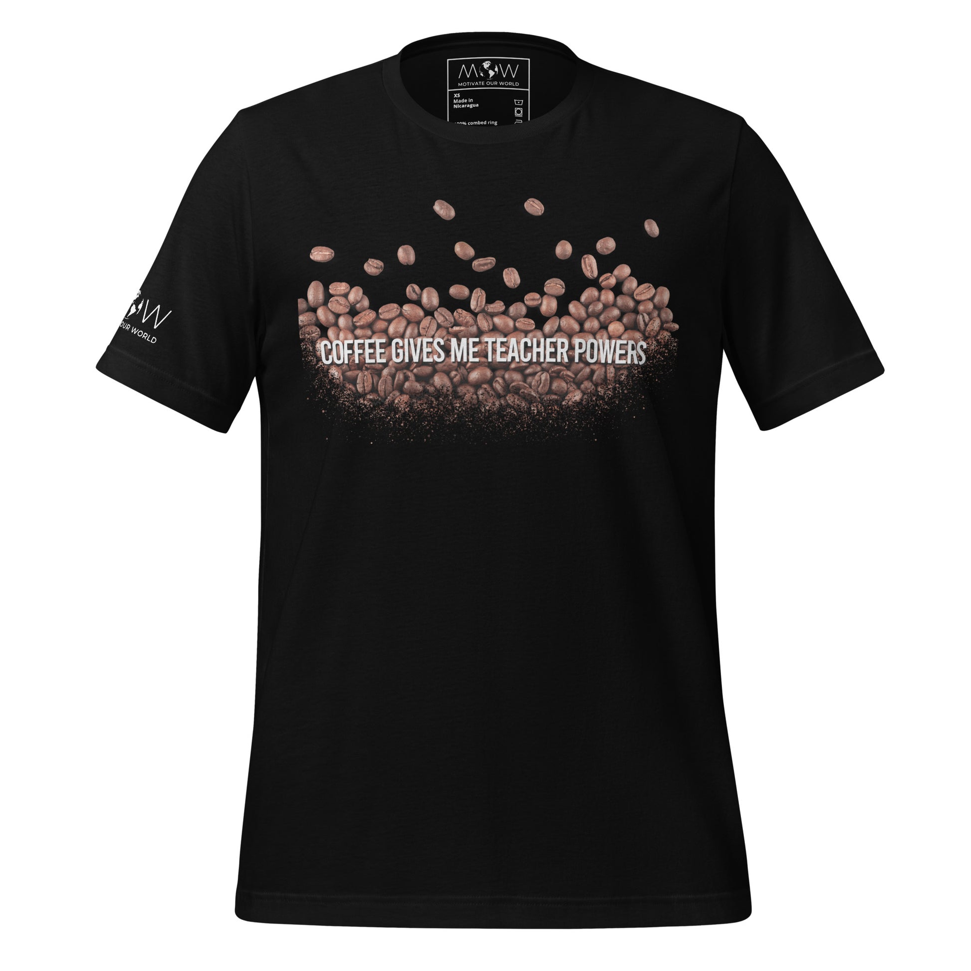 Coffee Bean Burst Teacher Powers Men's Motivational Black T-Shirt