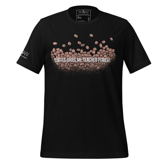Coffee Bean Burst Teacher Powers Men's Motivational Black T-Shirt
