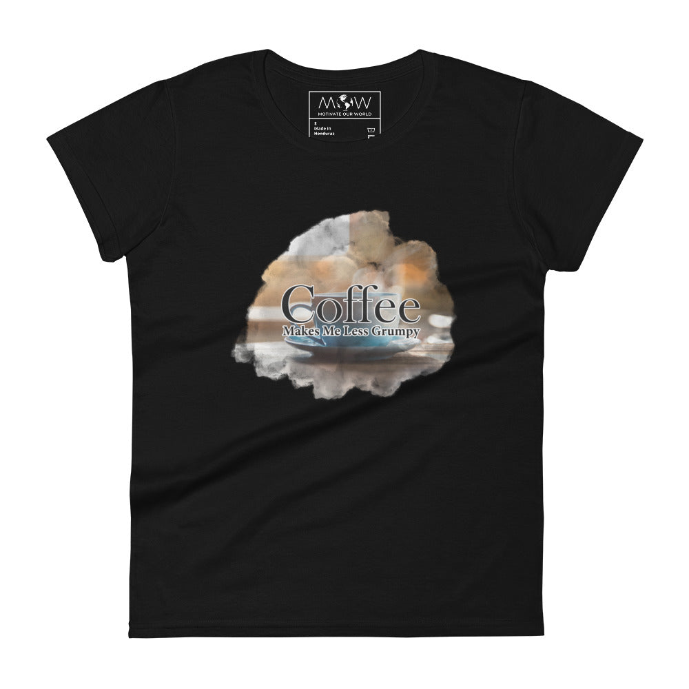 Coffee Makes Me Less Grumpy Women’s Motivational Black T-Shirt