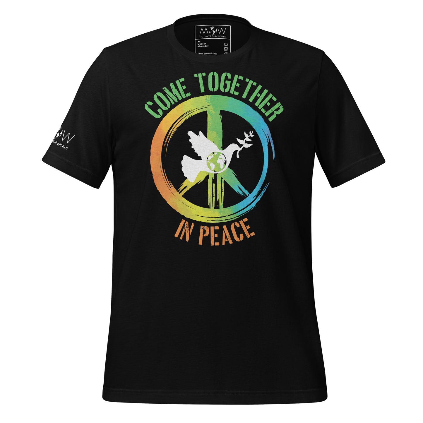 Come Together in Peace II Men's Motivational Black T-Shirt
