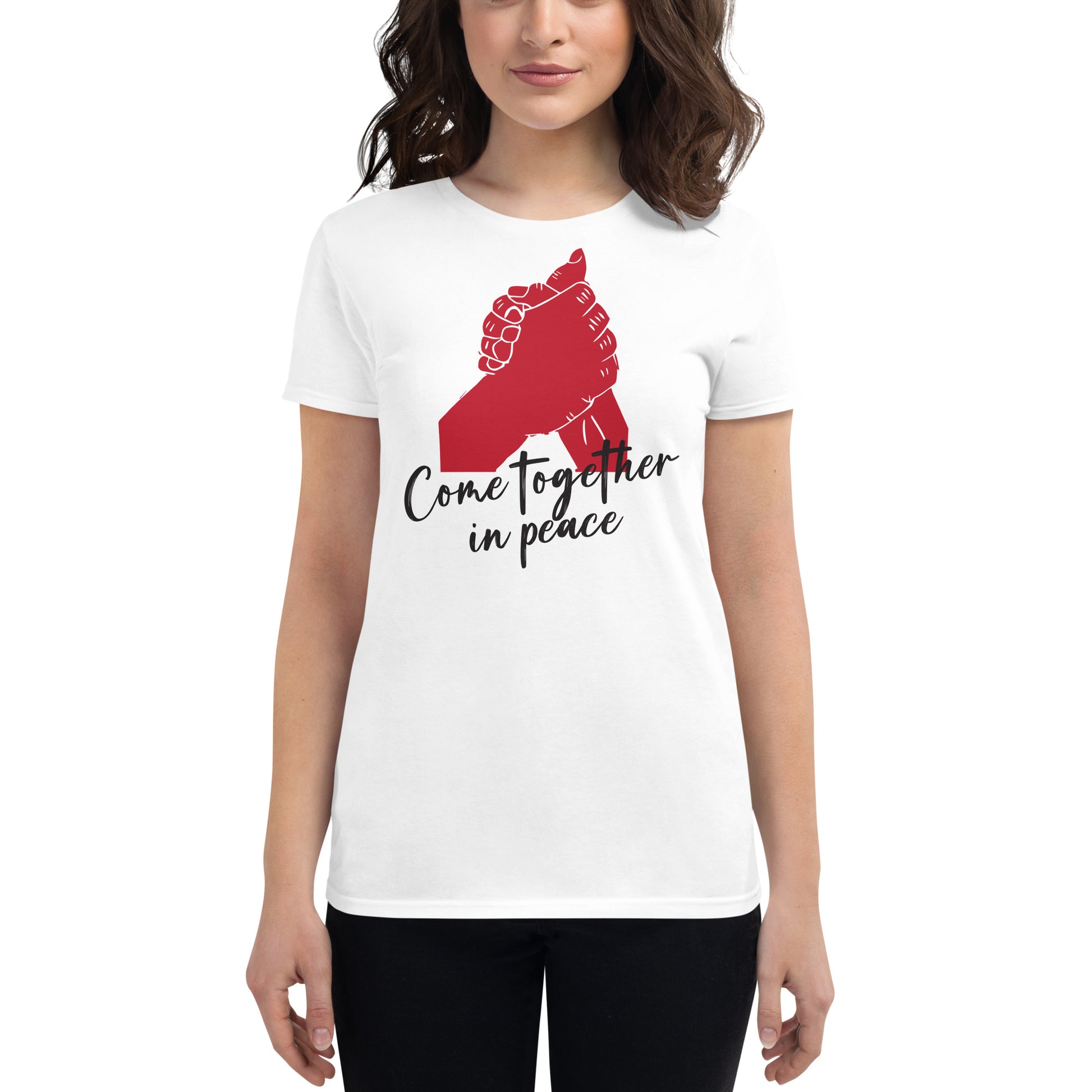Come Together in Peace Women’s Motivational White T-Shirt