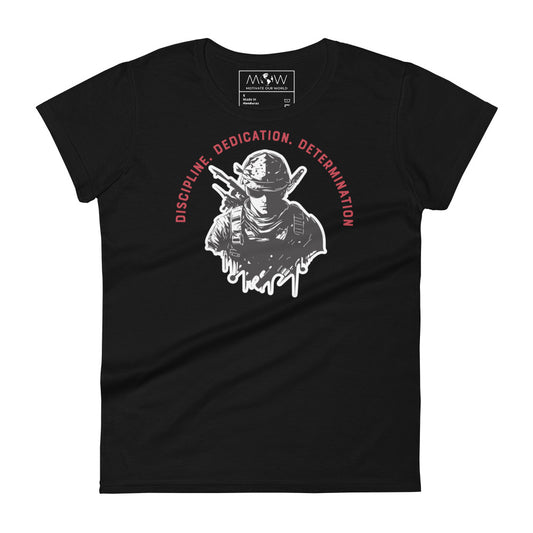 Discipline. Dedication. Determination. Women’s Motivational Black T-Shirt