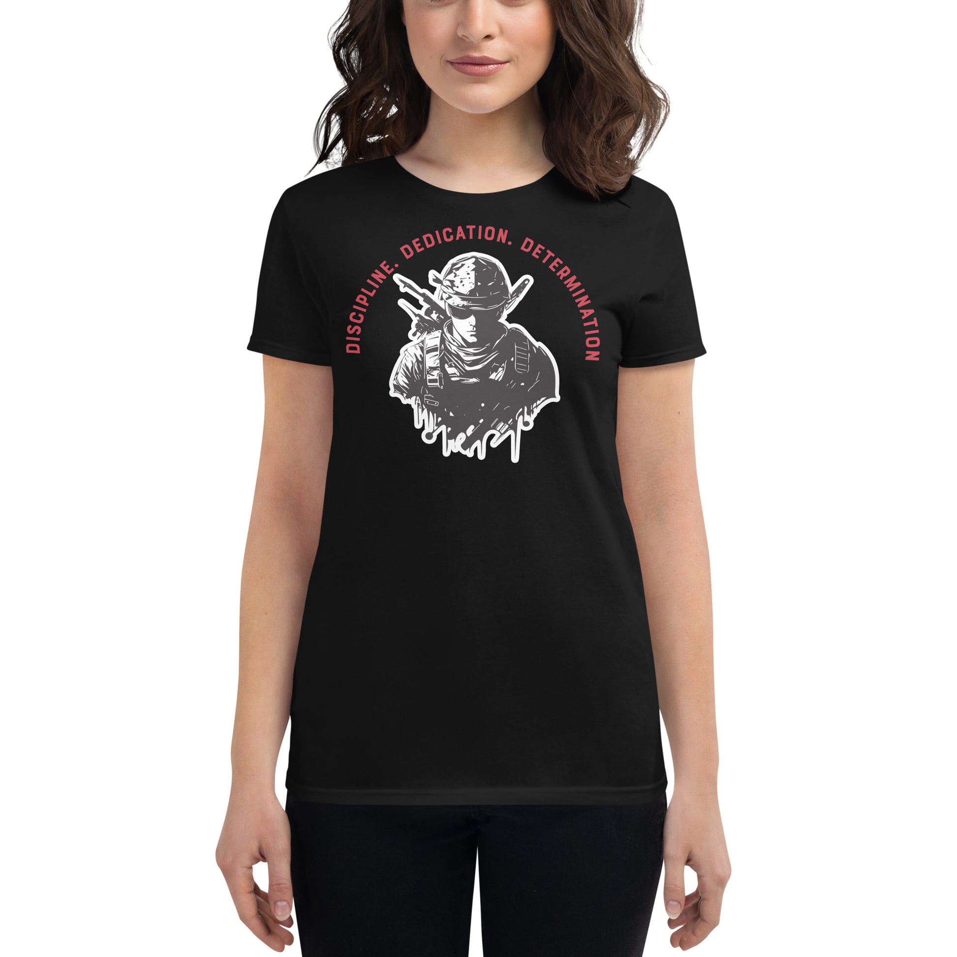 Discipline. Dedication. Determination. Women’s Motivational Black T-Shirt
