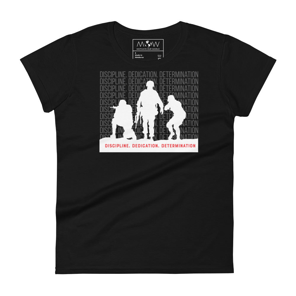 Discipline. Dedication Women’s Motivational Black T-Shirt