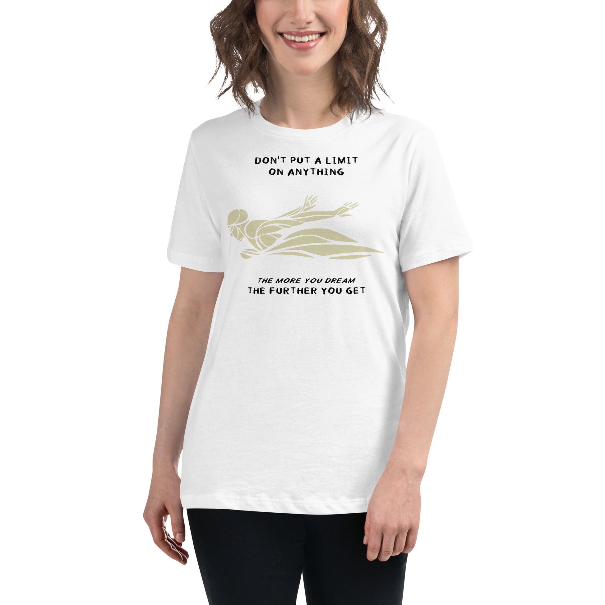 "Don't Put a Limit on Anything" Swimmer White Motivational Women’s T-Shirt Lifestyle
