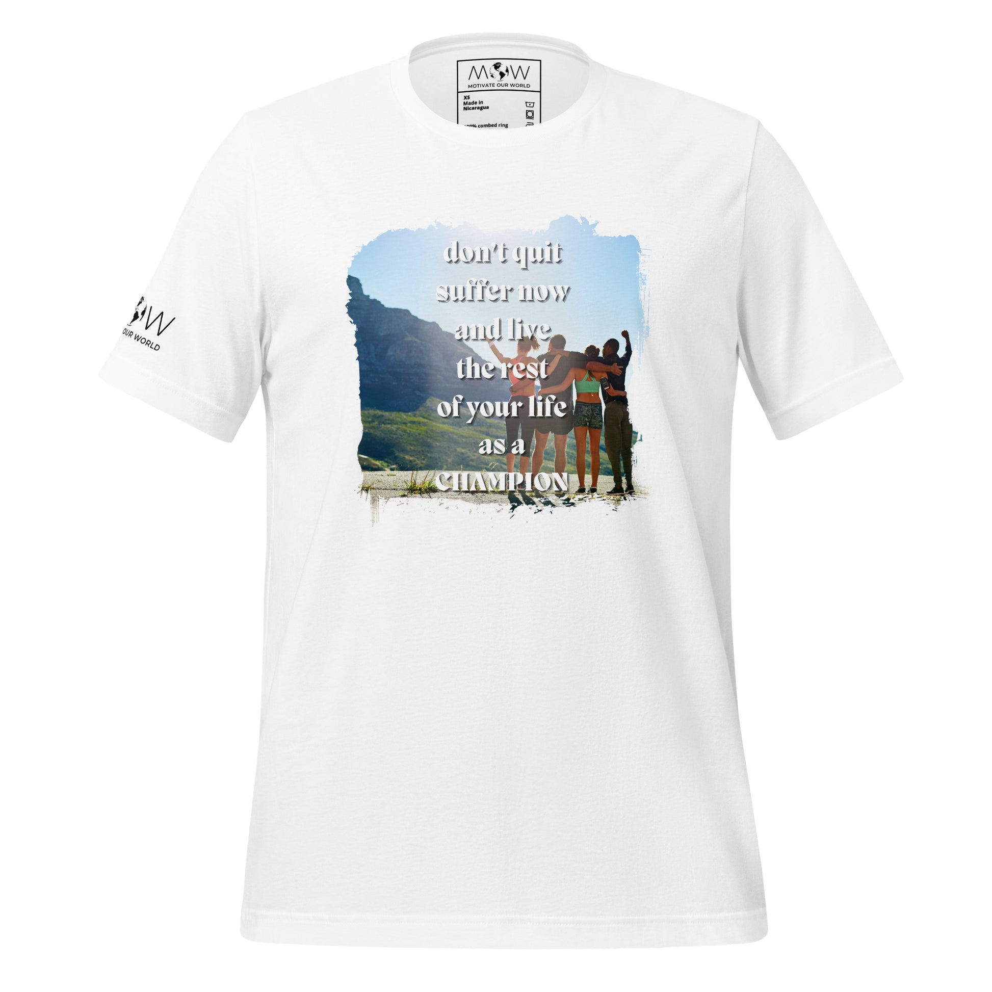 Don’t Quit, Live as a Champion Men's Motivational White T-Shirt