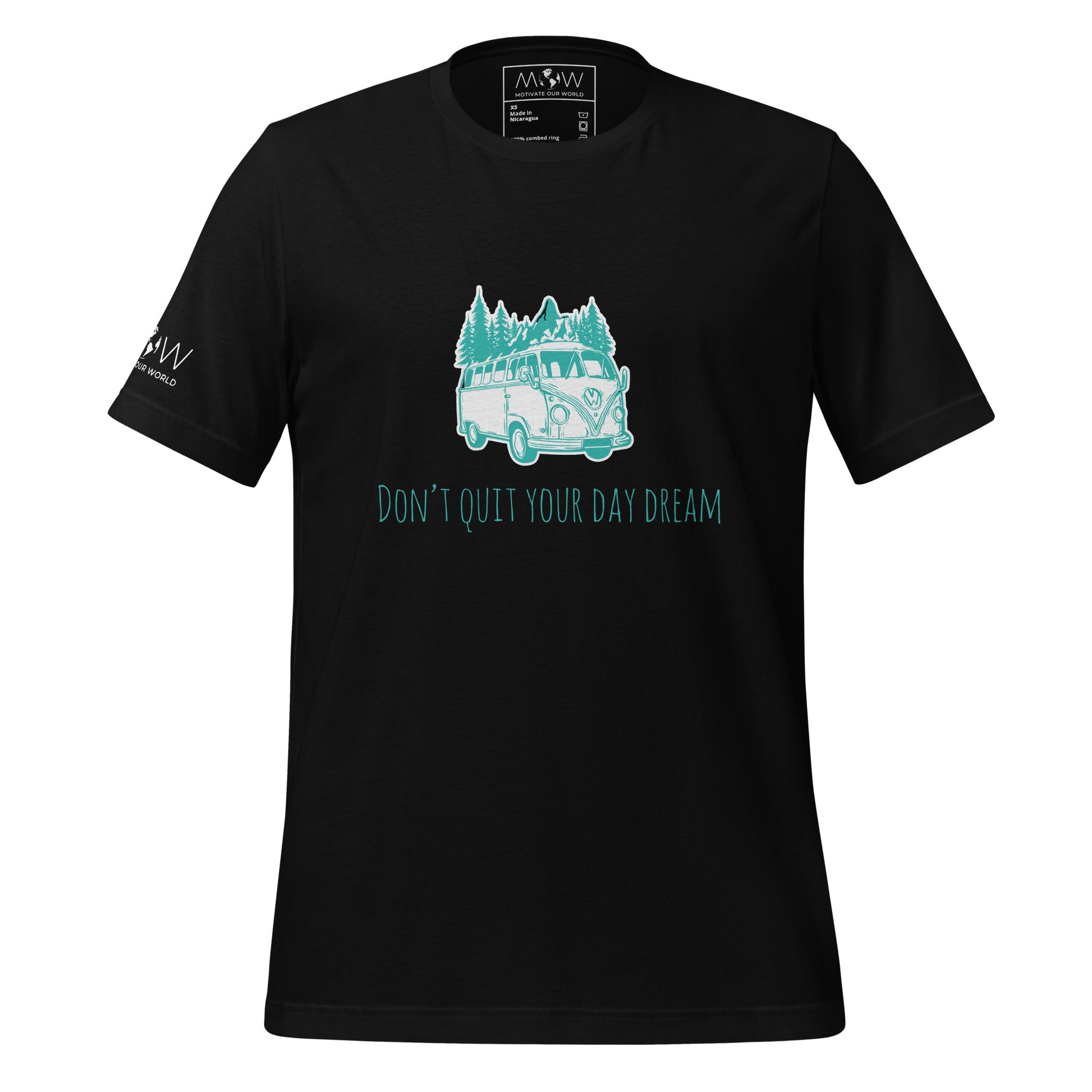 Don't Quit Your Daydream (Adventure Van Design) Men's Motivational Black T-Shirt