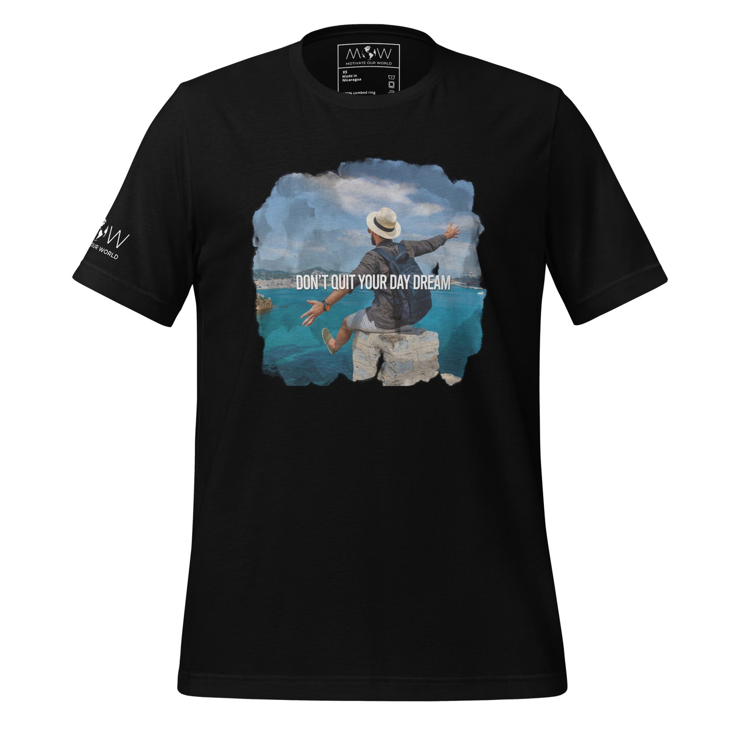 Don’t Quit Your Daydream (Adventurer’s Escape Design) Men's Motivational Black T-Shirt