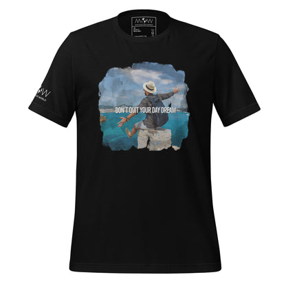 Don’t Quit Your Daydream (Adventurer’s Escape Design) Men's Motivational Black T-Shirt