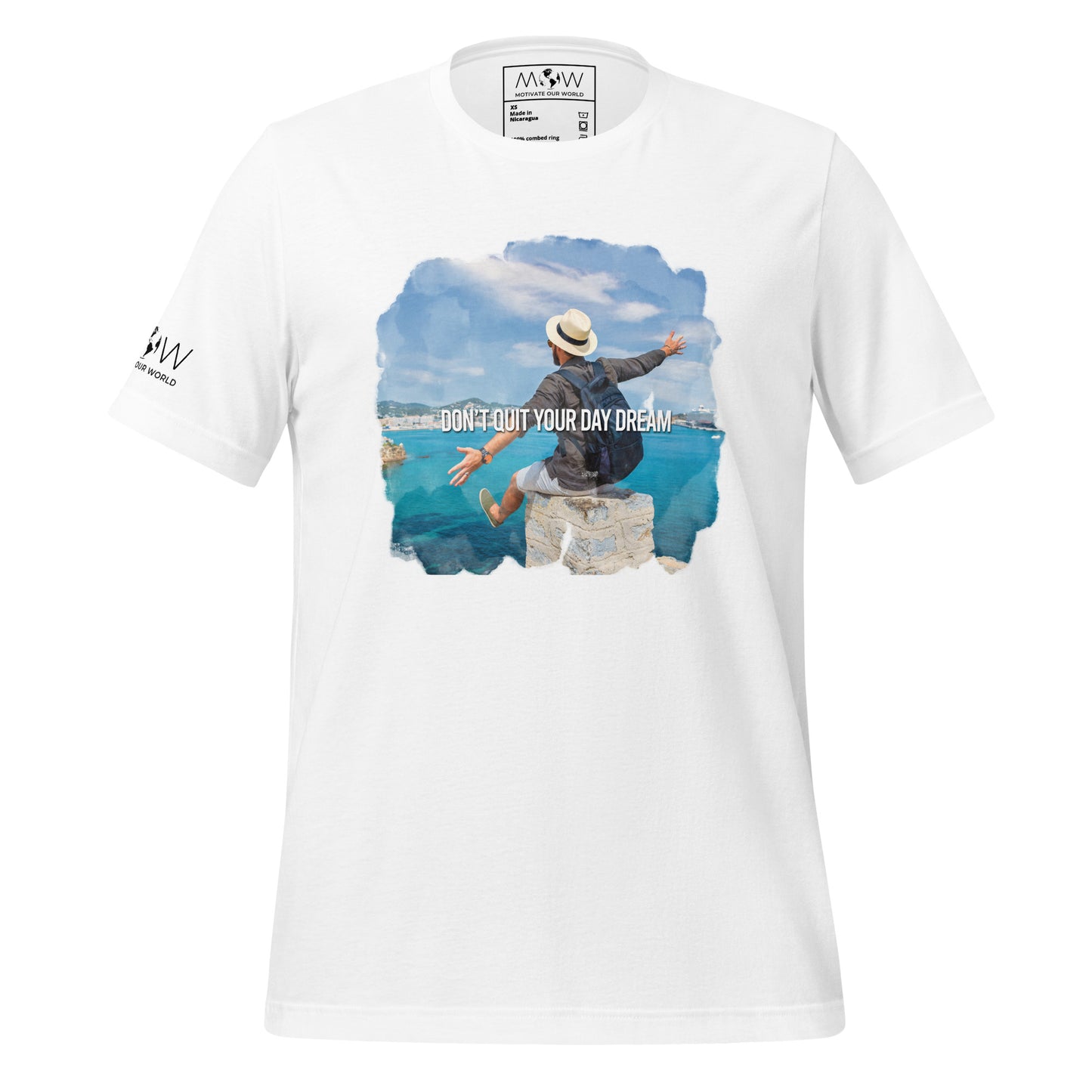 Don’t Quit Your Daydream (Adventurer’s Escape Design) Men's Motivational White T-Shirt