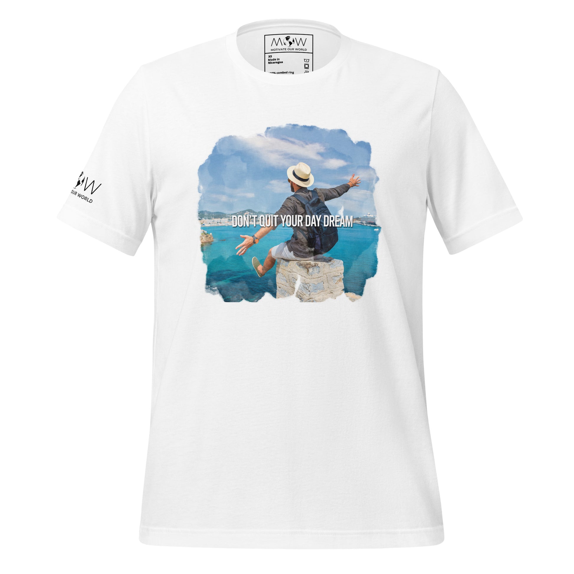 Don’t Quit Your Daydream (Adventurer’s Escape Design) Men's Motivational White T-Shirt