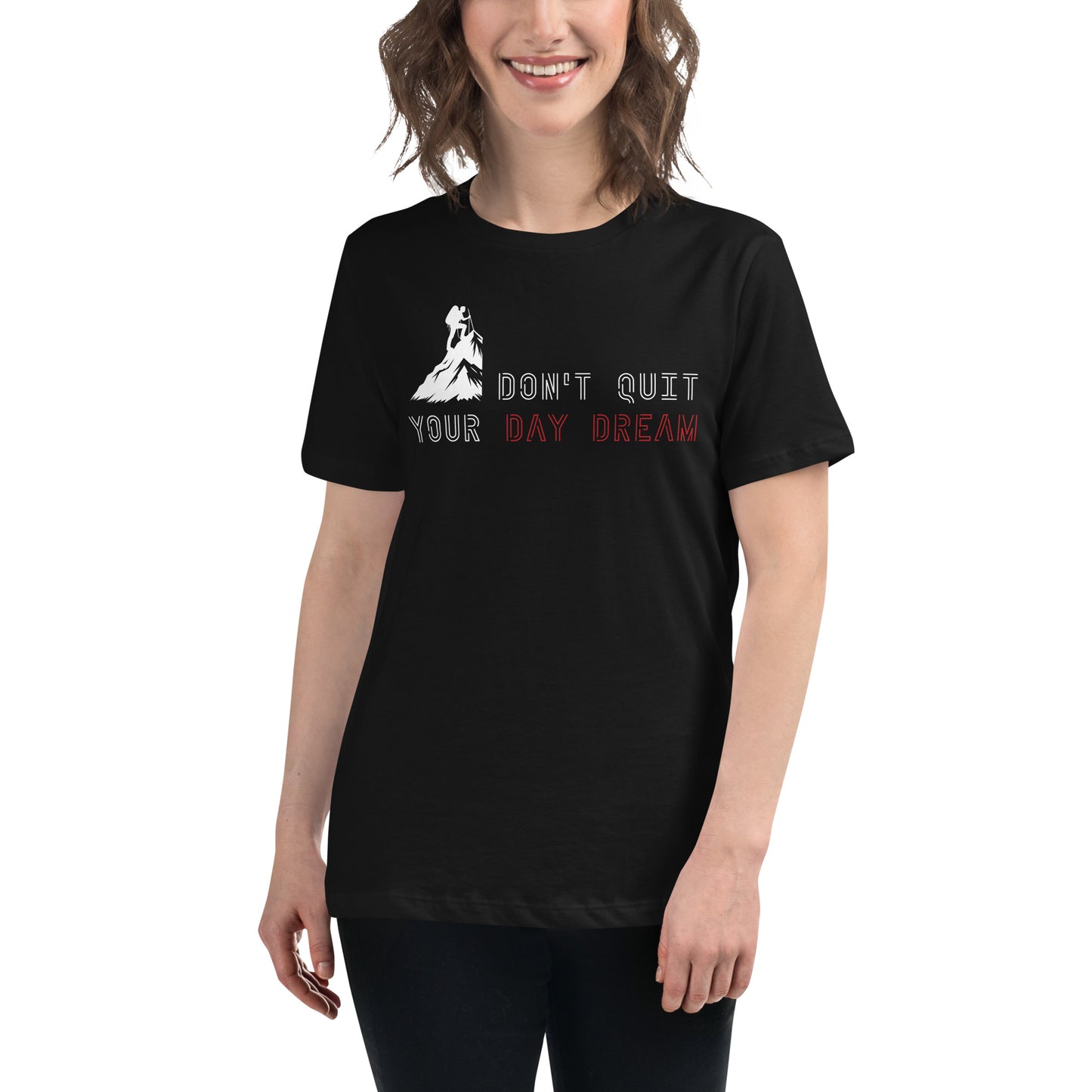 Don’t Quit Your Daydream (Minimalist Neon Design) Black Motivational Women’s T-Shirt Lifestyle