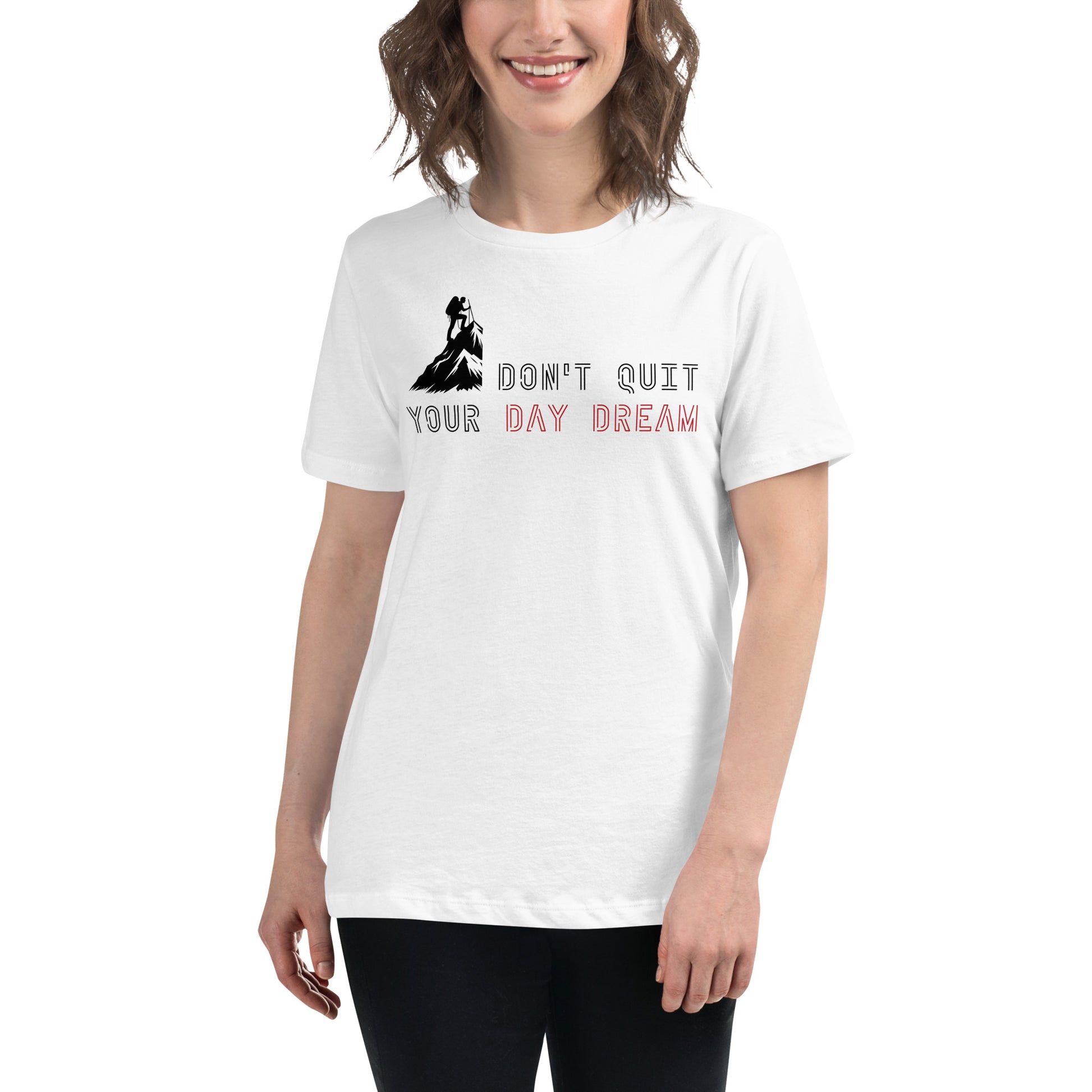 Don’t Quit Your Daydream (Minimalist Neon Design) White Motivational Women’s T-Shirt Lifestyle