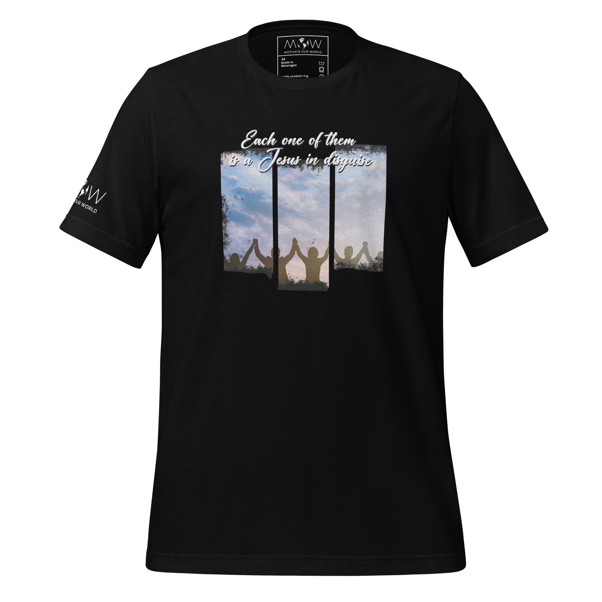 Each One of Them is a Jesus in Disguise Men's Motivational Black T-Shirt