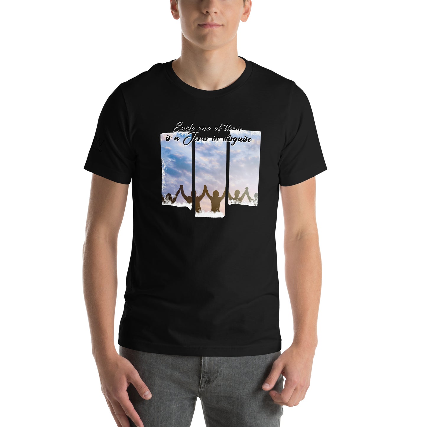 Each One of Them is a Jesus in Disguise Men's Motivational Black T-Shirt