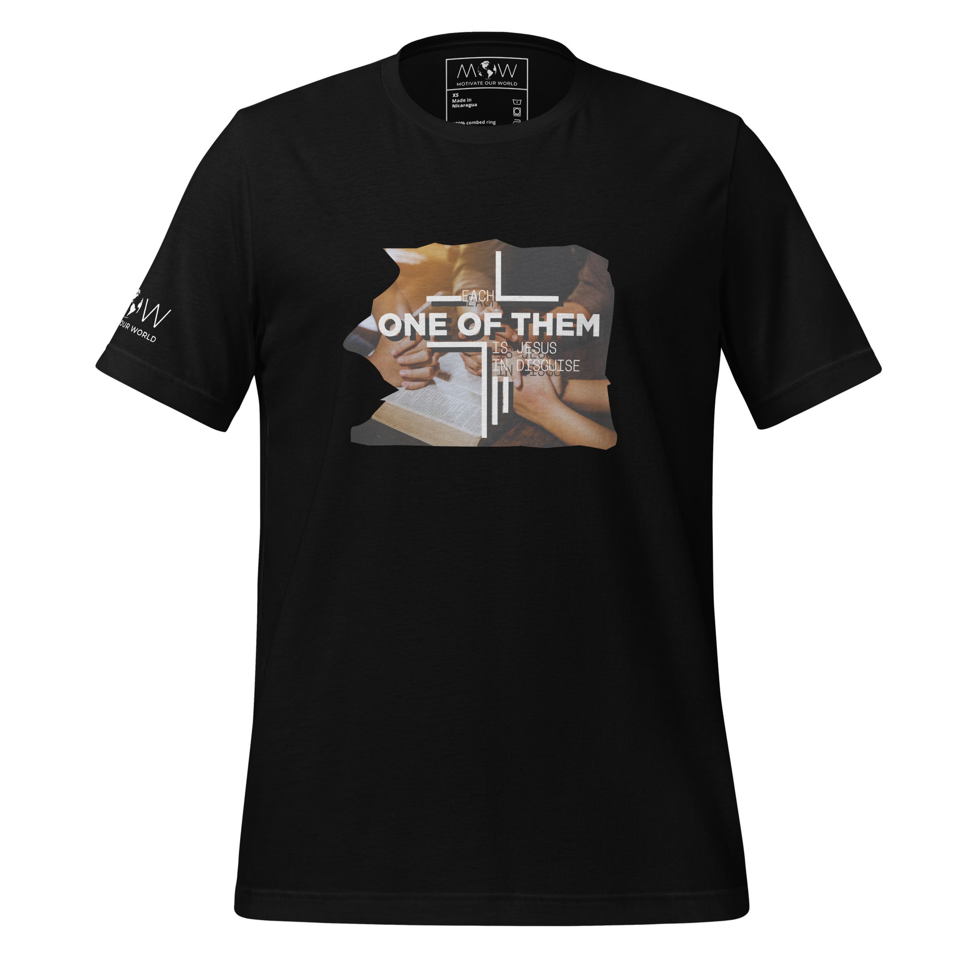 Each One of Them is a Jesus in Disguise (Prayer Hands Design) Men's Motivational Black T-Shirt