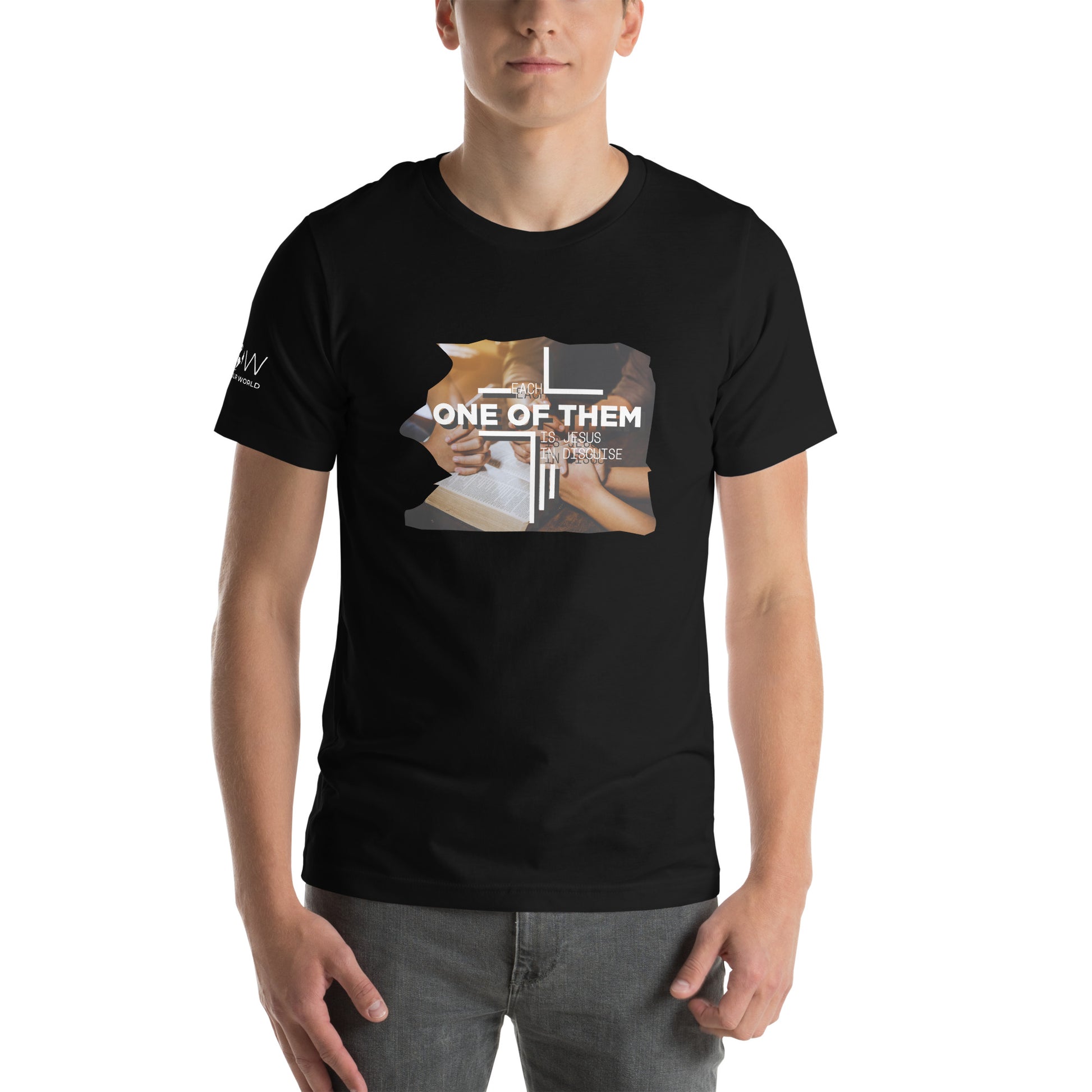 Each One of Them is a Jesus in Disguise (Prayer Hands Design) Men's Motivational Black T-Shirt