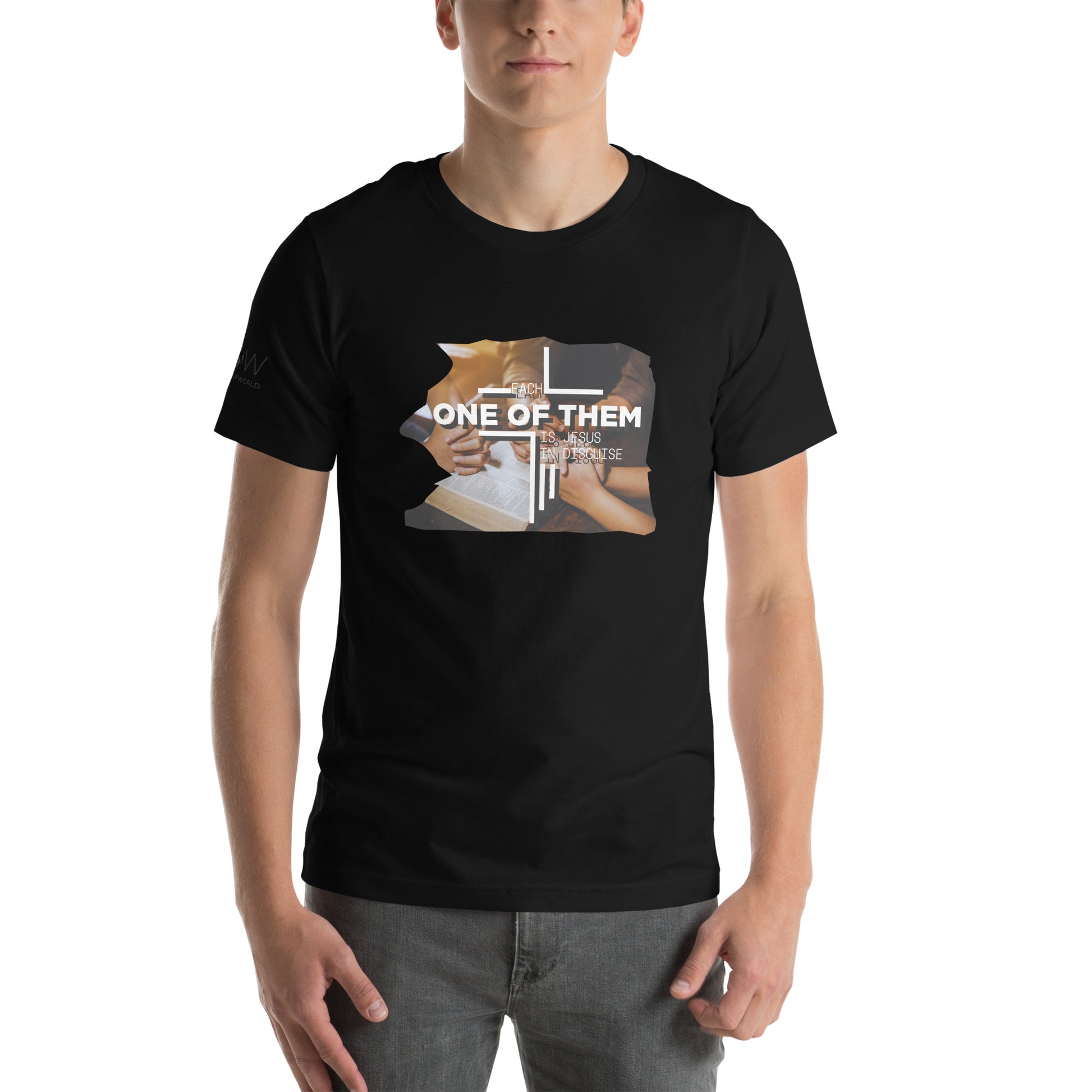 Each One of Them is a Jesus in Disguise (Prayer Hands Design) Men's Motivational Black T-Shirt