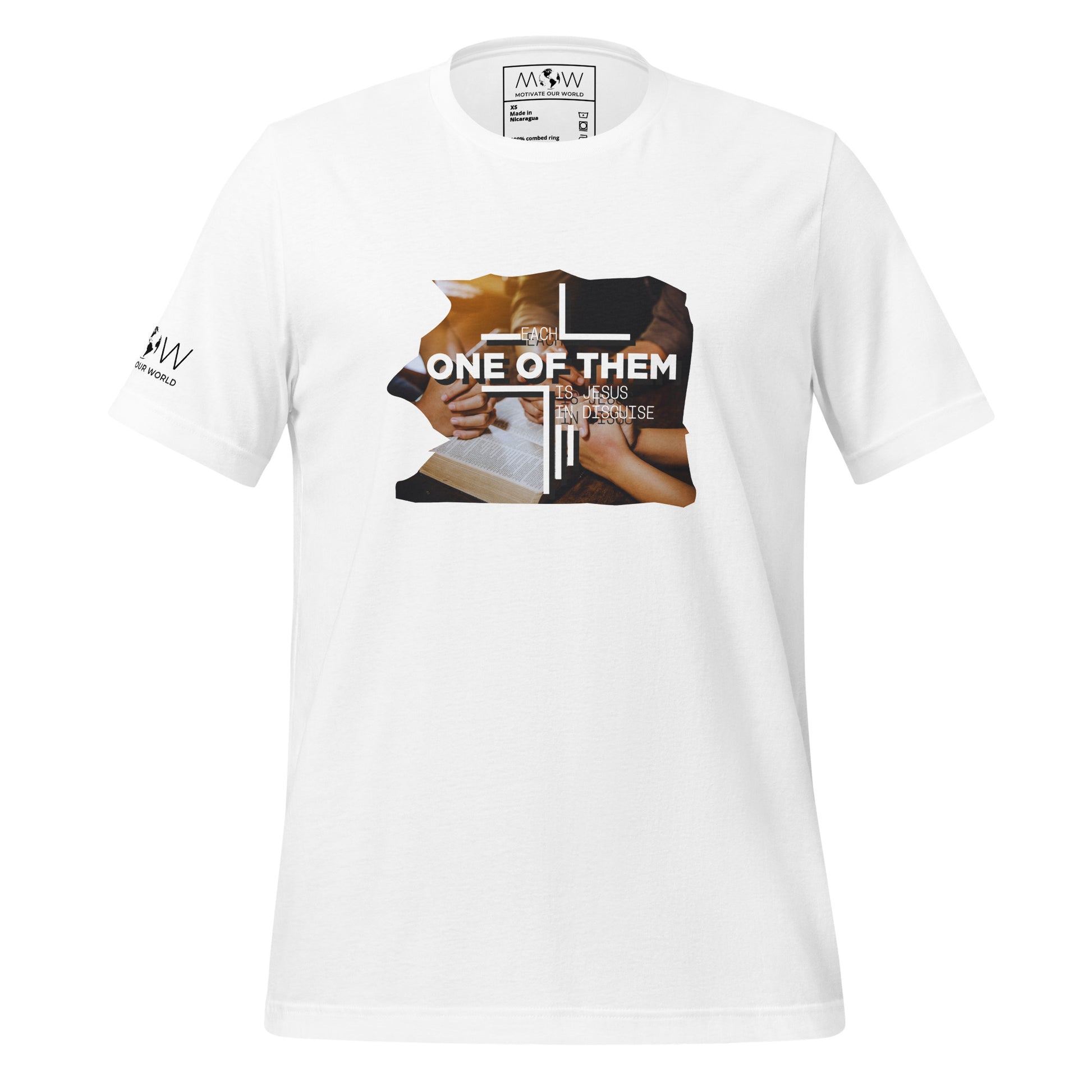 Each One of Them is a Jesus in Disguise (Prayer Hands Design) Men's Motivational White T-Shirt