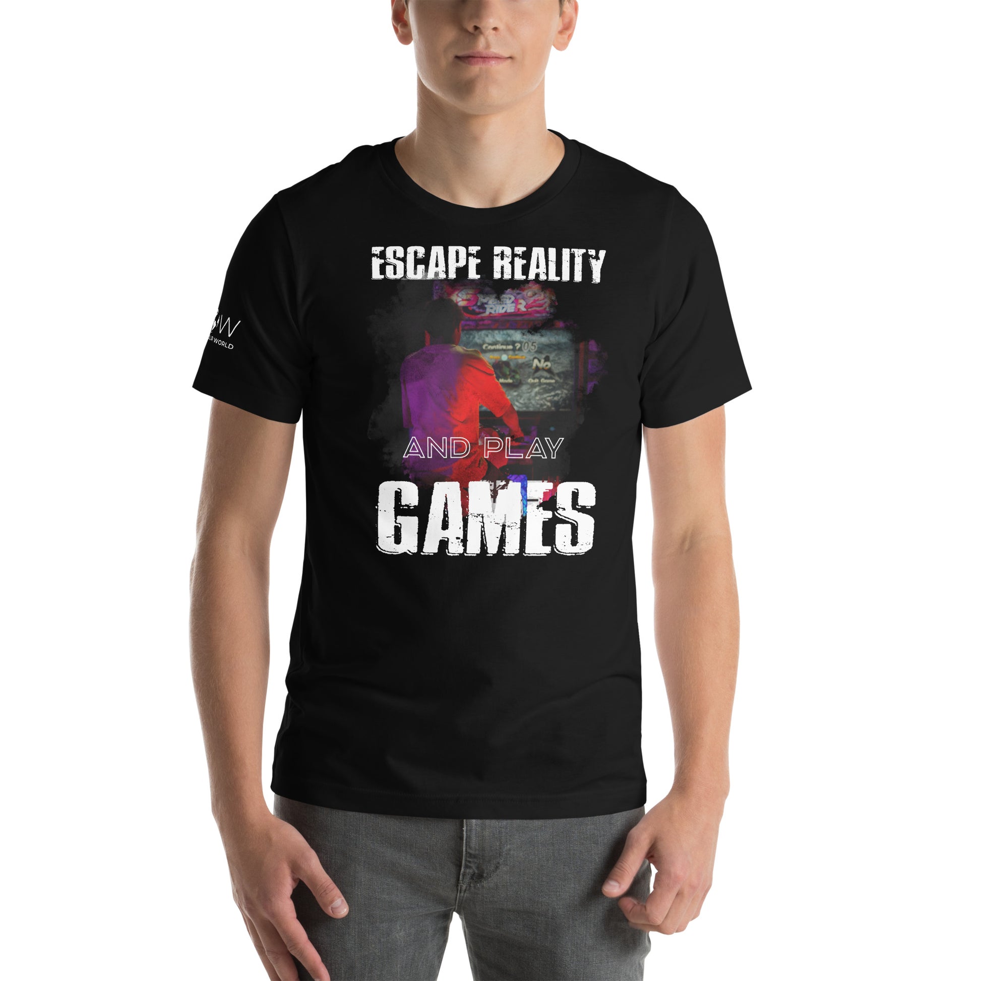 Escape Reality and Play Games - Arcade Black Motivational Men's T-Shirt