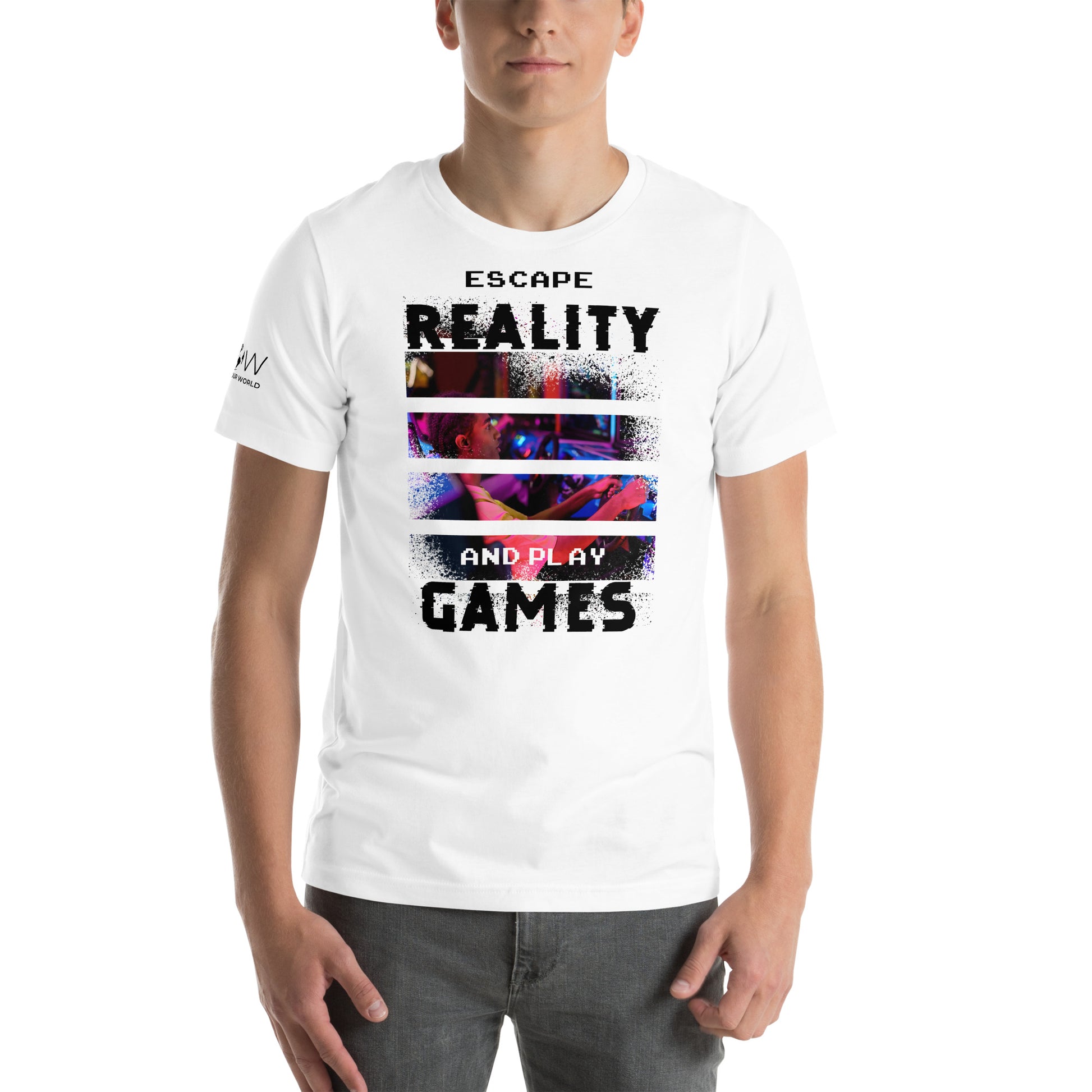 Escape Reality and Play Games -  Arcade Gamer White Motivational Men's T-Shirt Lifestyle