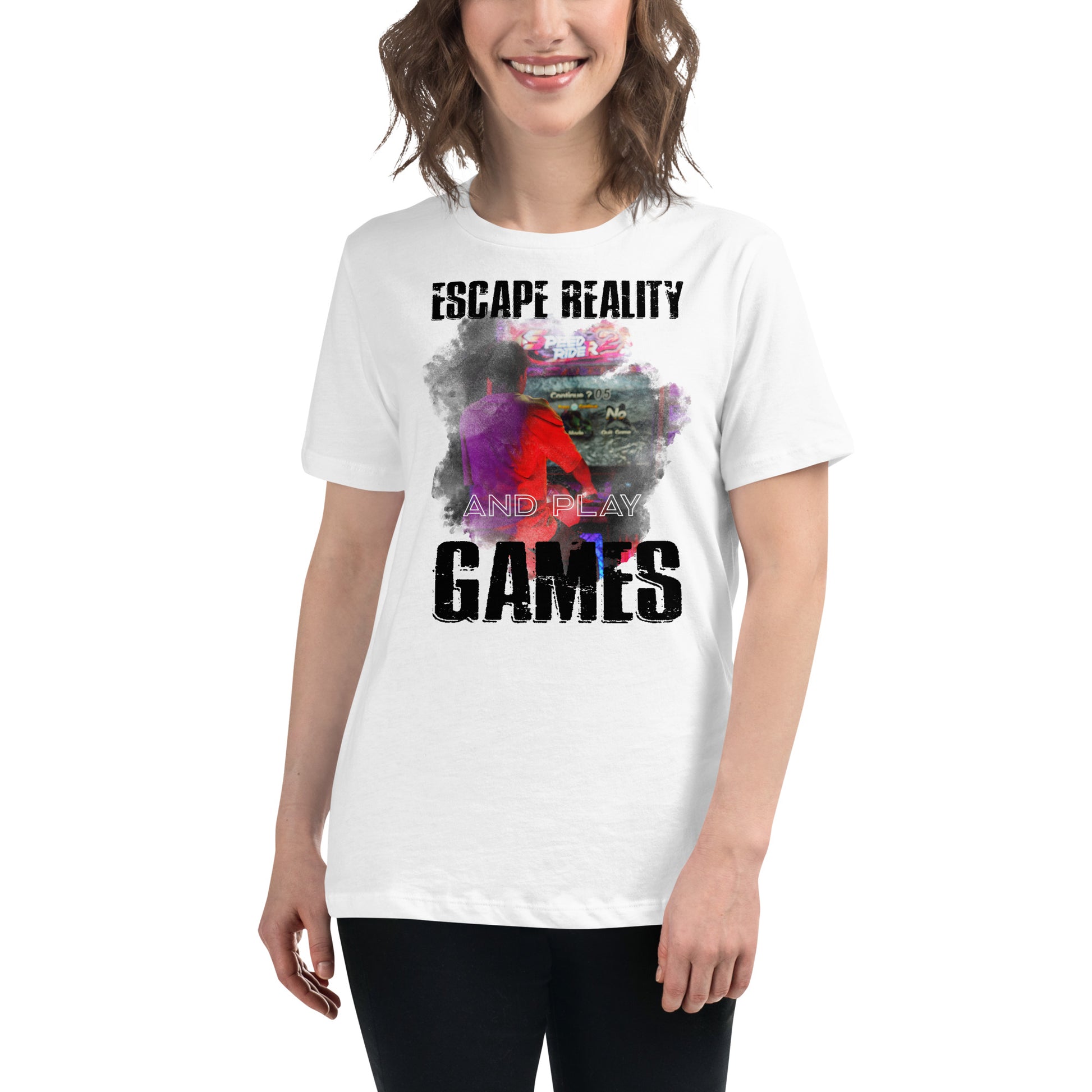 Escape Reality and Play Games - Arcade White Motivational Women’s T-Shirt Lifestyle