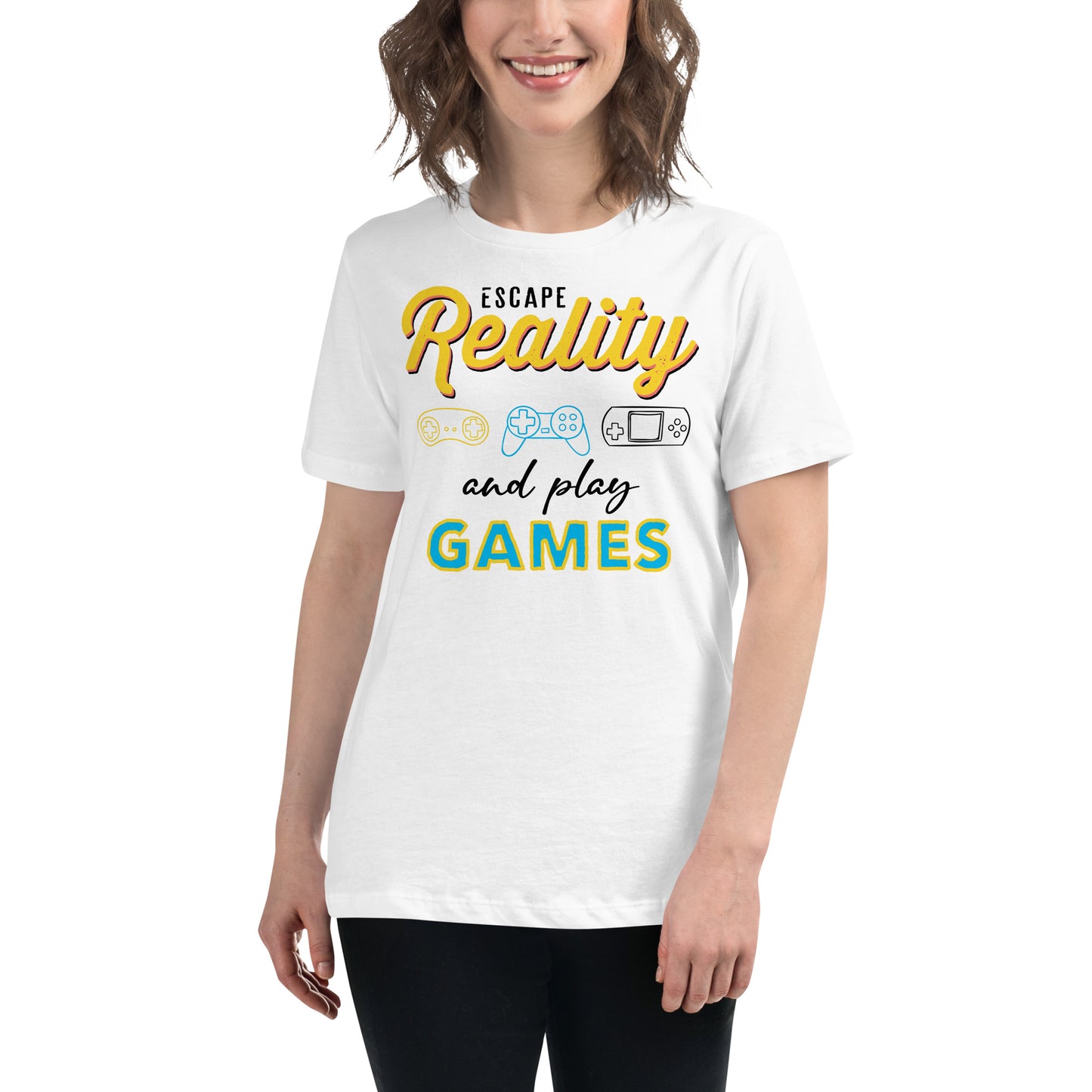 Escape Reality and Play Games - Console Gamer White Motivational Women’s T-Shirt Lifestyle