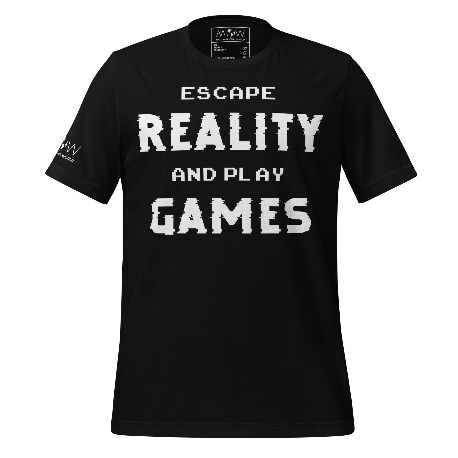 Escape Reality and Play Games - Minimalist Glitch Black Motivational Men's T-Shirt