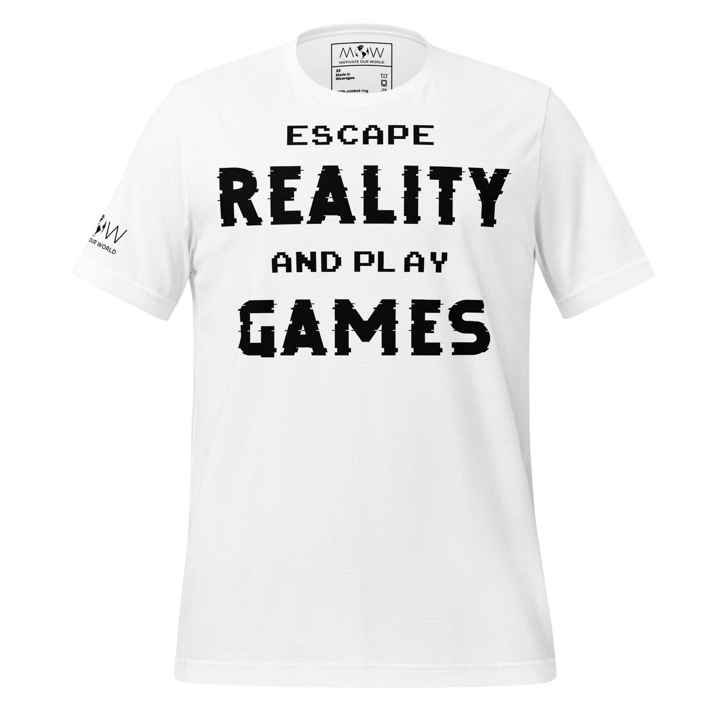 Escape Reality and Play Games - Minimalist Glitch White Motivational Men's T-Shirt